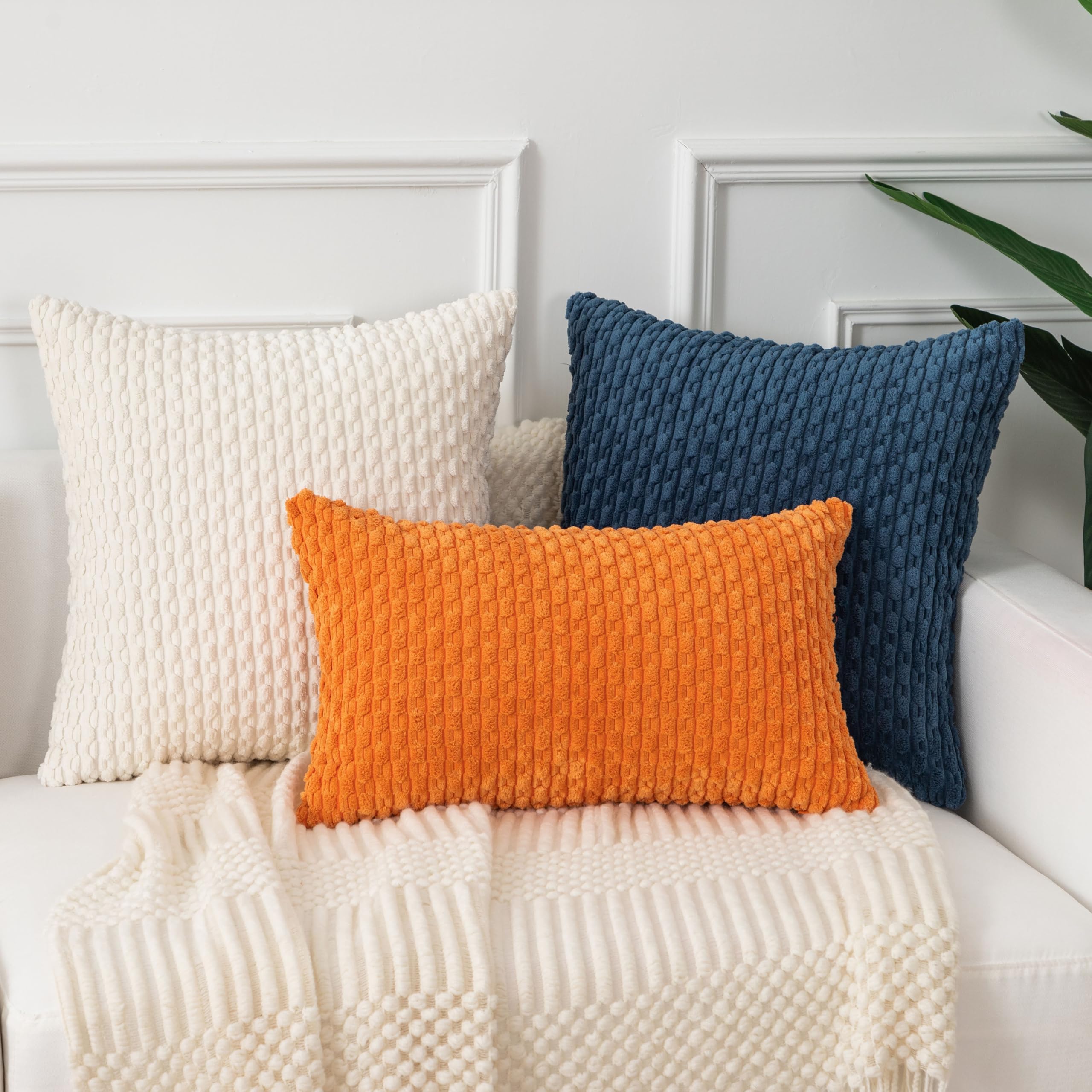 UGASA Soft Corduroy Pillow Covers Set of 4 - 12x20 Inch Boho Stripe Decorative Lumbar Pillow Cases for Sofa, Couch & Bed - Fall Home Decor in Modern Farmhouse Style (Orange) - Perfect for Living Room, Bedroom & Cozy Reading Nook