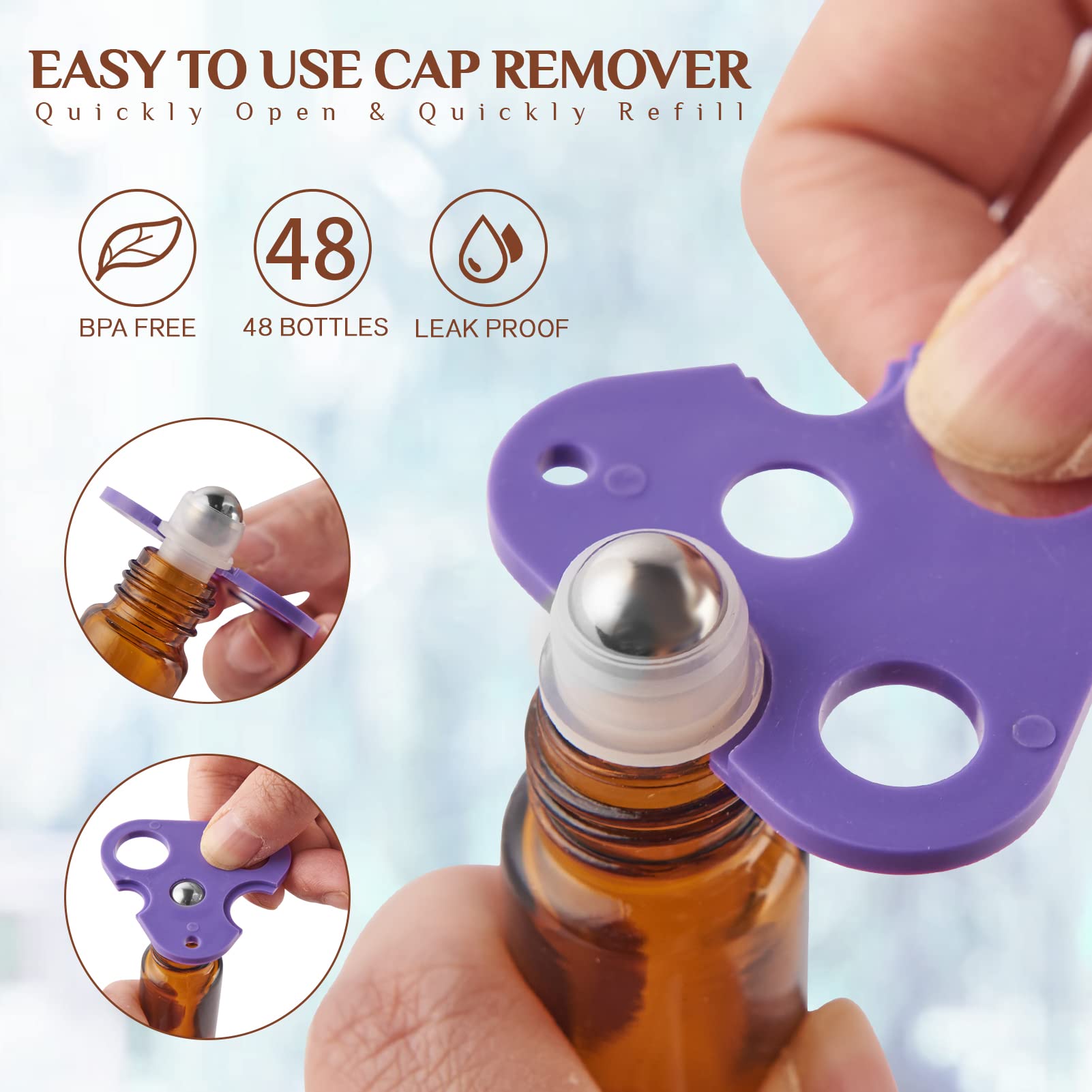 24 Pack 10ml Empty Amber Glass Essential Oil Roller Bottles with Stainless Steel Balls - UV Protection for Aromatherapy, DIY Blends & On-the-Go Relaxation