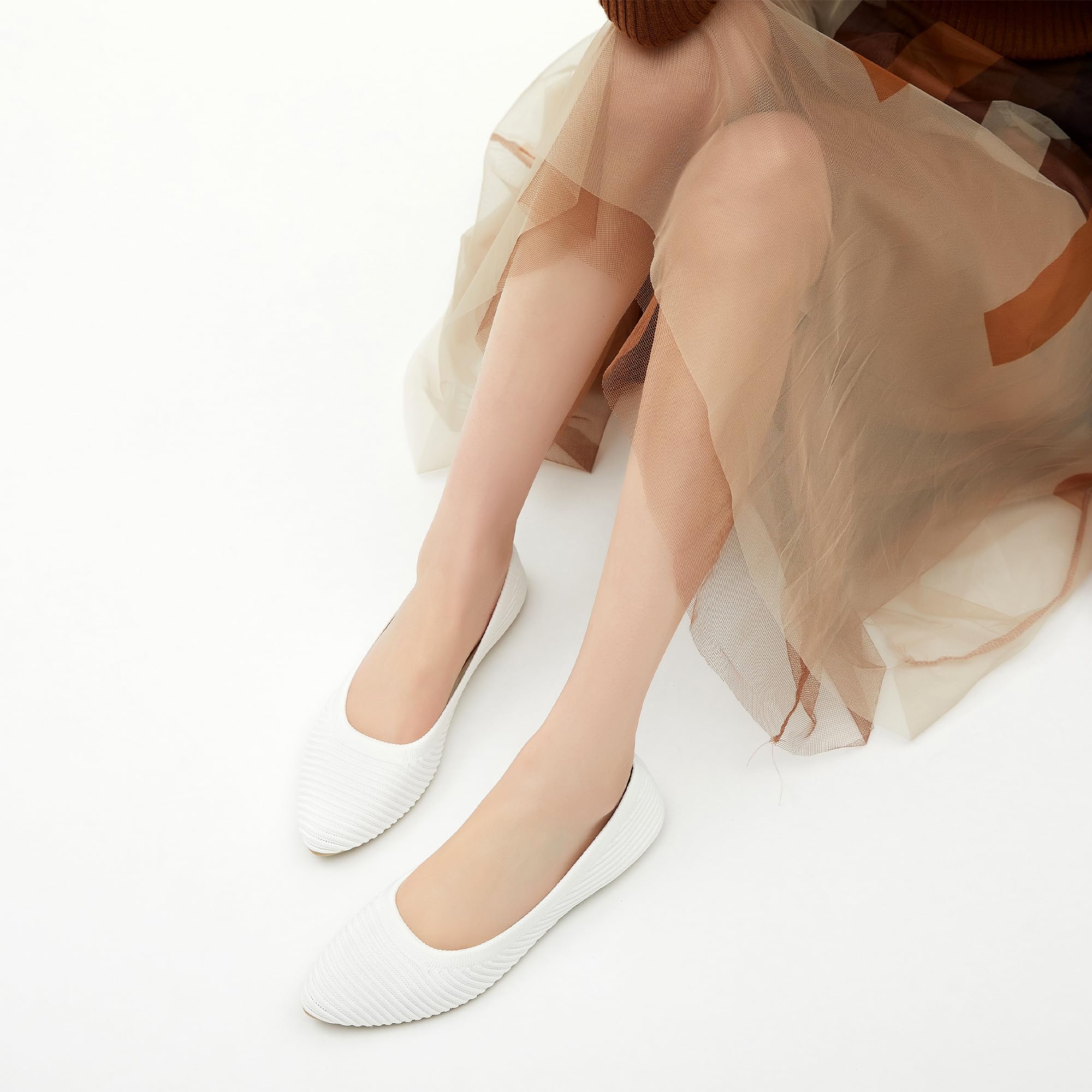 ALTOCIS Women's Knit Ballet Flats - Comfortable Pointed Toe Dress Shoes for Ladies - Soft Casual Ballerina Walking Flats - Perfect for Office, Travel & Everyday Wear