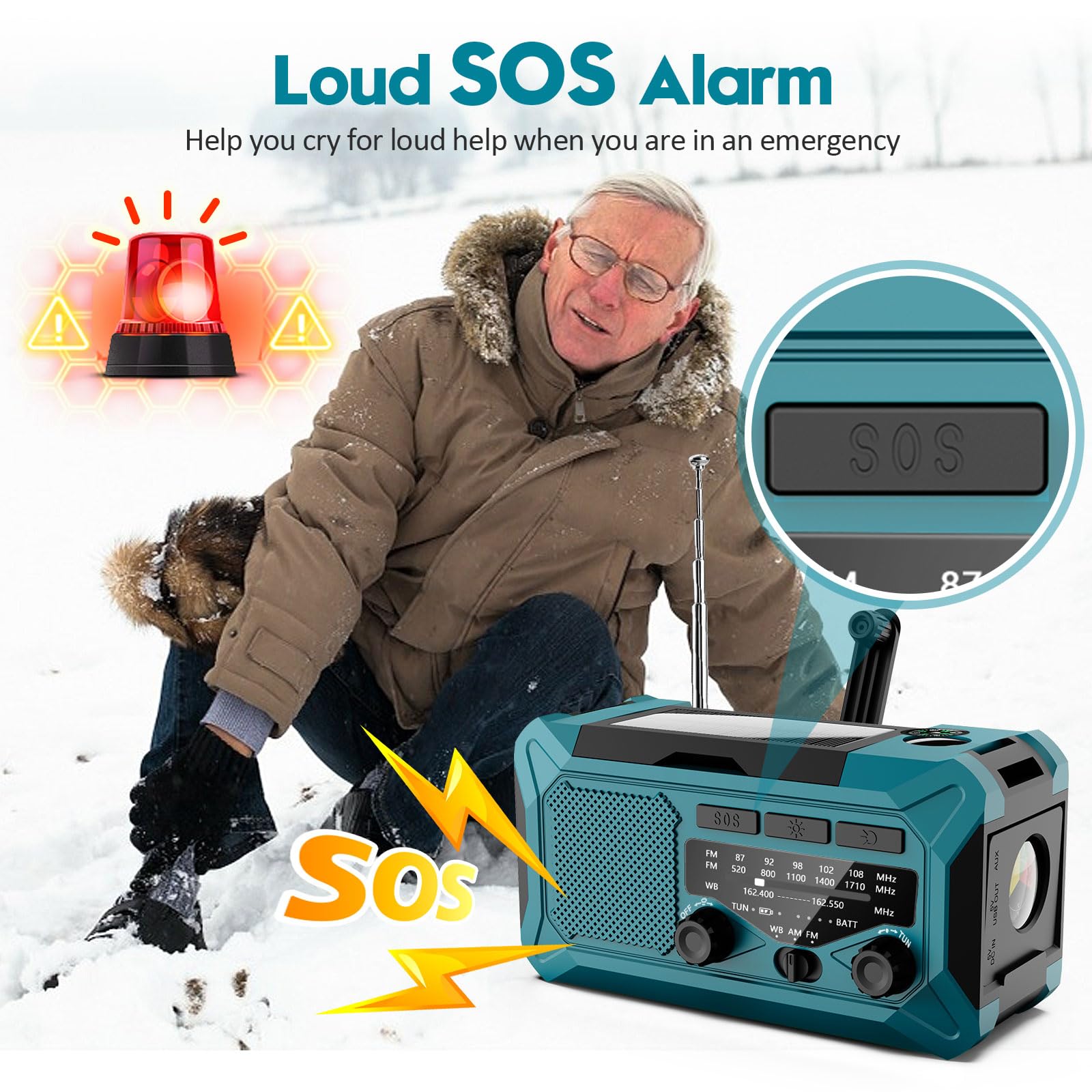 Emergency Hand Crank Weather Radio - Toolchums 10000mAh Solar Powered AM/FM/NOAA Radio with USB Phone Charger, LED Flashlight, Reading Lamp & SOS Alarm (Blue) - Perfect for Outdoor Camping, Hiking, and Emergency Preparedness