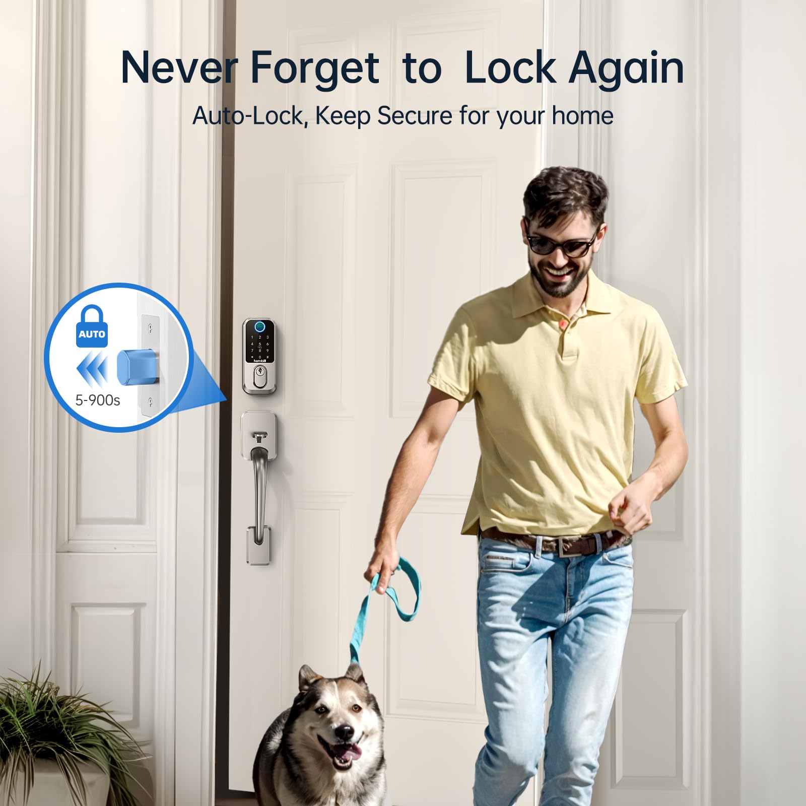 WiFi Fingerprint Smart Door Lock - Keyless Entry Deadbolt with Handle, Biometric Bluetooth Keypad Lock for Front Door & Entry Door - Satin Nickel Finish | Secure Home, Office & Vacation Rental Access