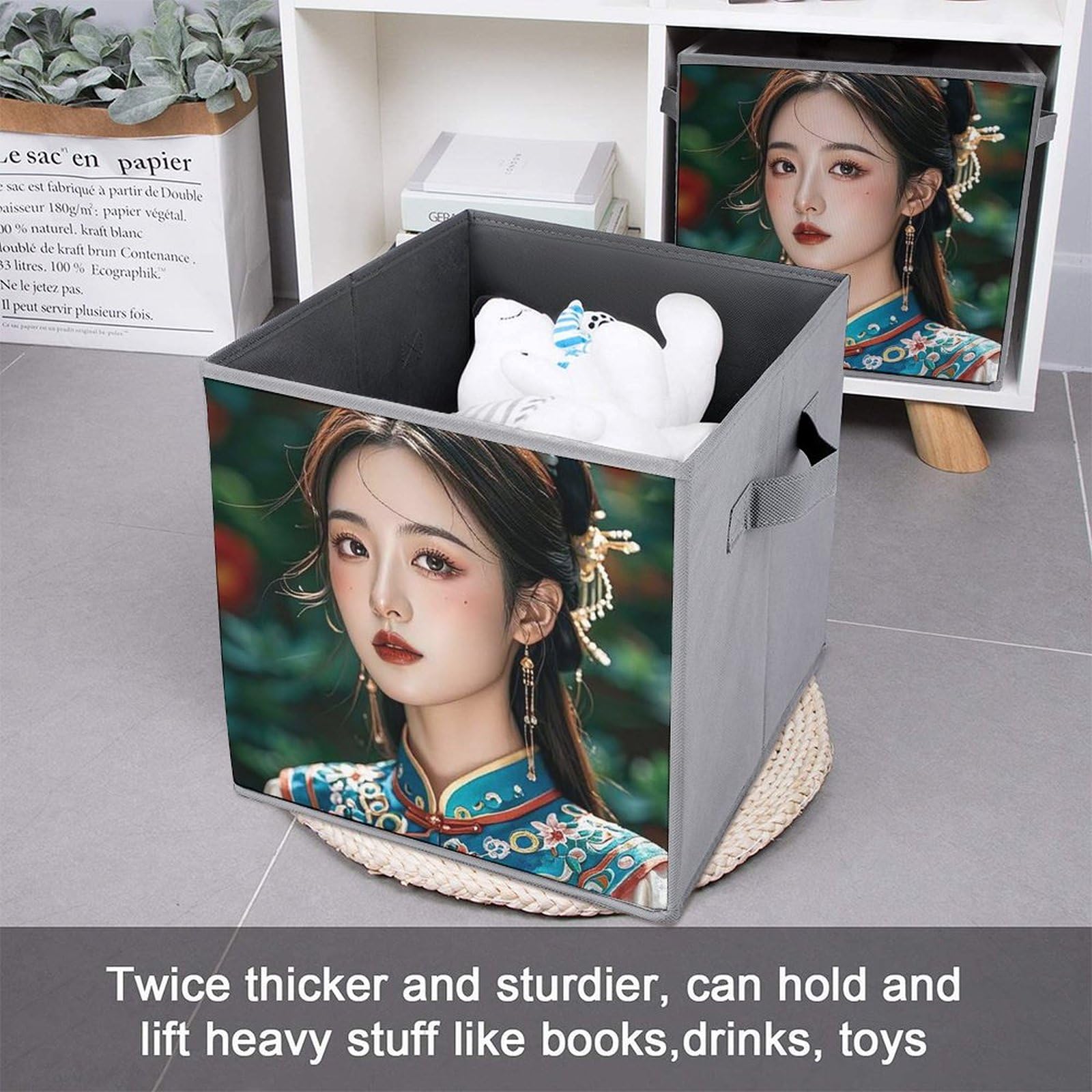 1PCS Foldable Storage Bins - Large Capacity Storage Box with Handle, Tang Dynasty Princess Printed Organizer for Playroom, Office & Home Organization | Perfect for Toys, Books & Clothes Storage