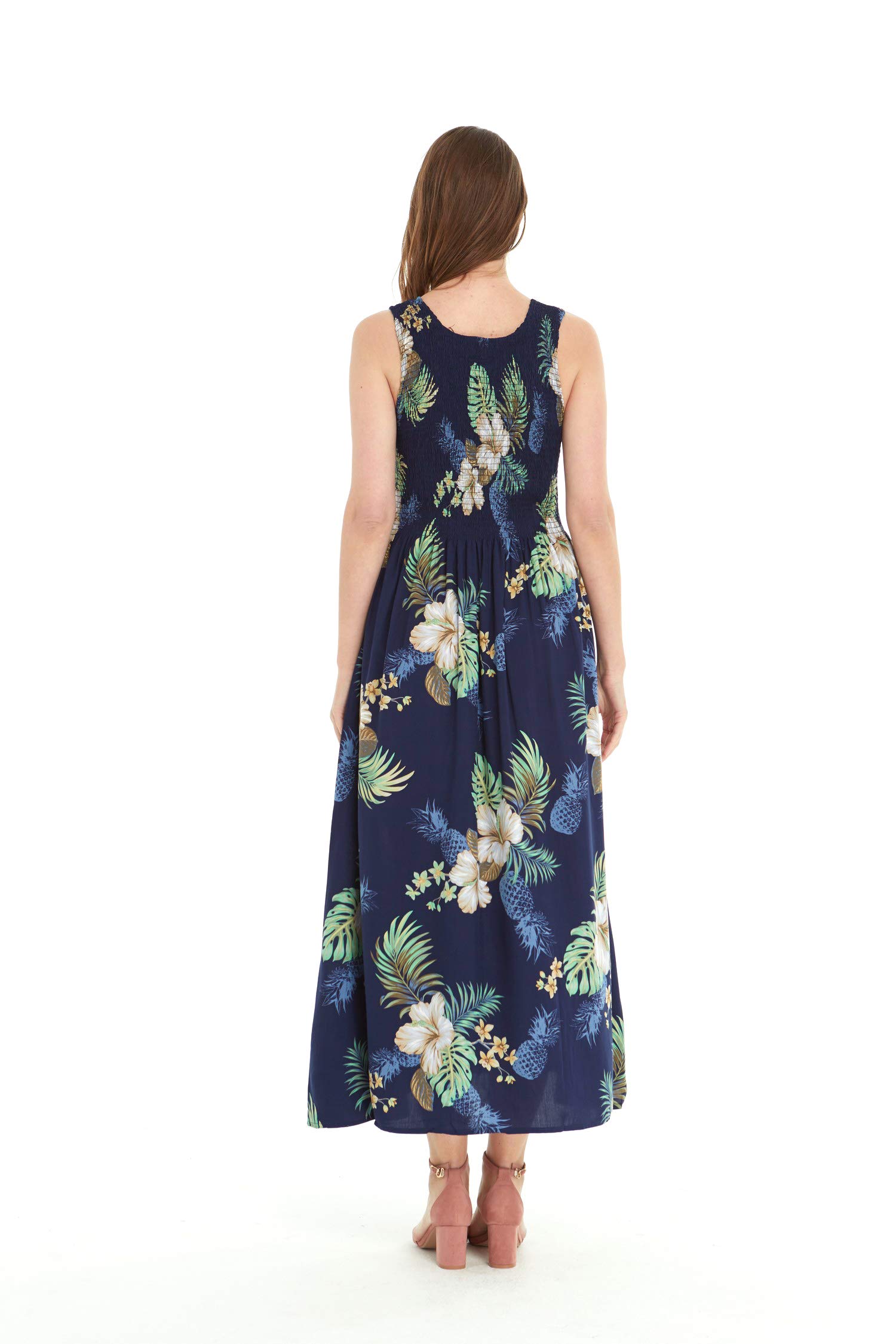 Stylish Matching Couple Hawaiian Luau Shirts & Maxi Tank Dresses - Pineapple Garden Black Print for Beach Vacations & Summer Parties