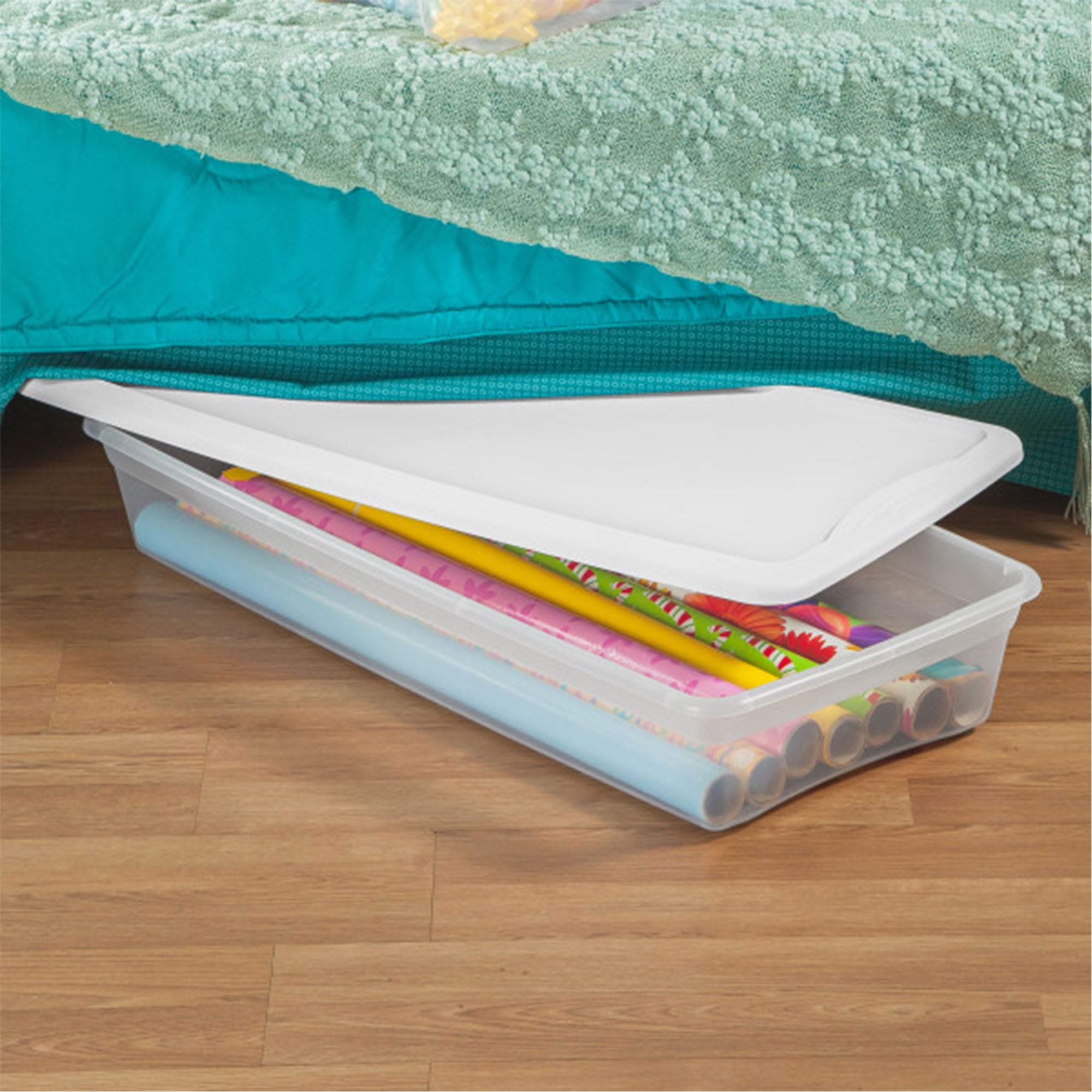 Sterilite 12-Pack Clear Plastic Under Bed Storage Boxes with Snap-On Lids - 41 Quart Stackable Bins for Clothes, Shoes & Seasonal Items - Perfect for Bedroom, Closet & Home Organization