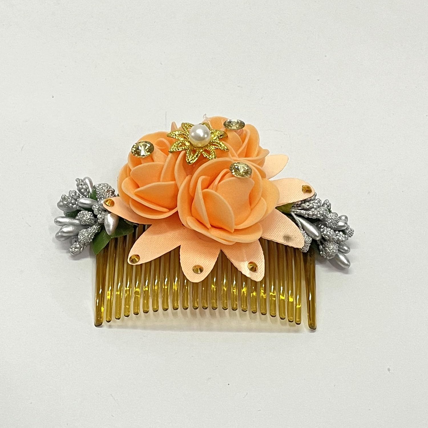 Stylish Women's Hair Accessories - GuruEmbelish Bridal Bun Comb Clips with Floral Design for Weddings & Special Occasions (Orange) | Perfect for Updos, Prom & Formal Events