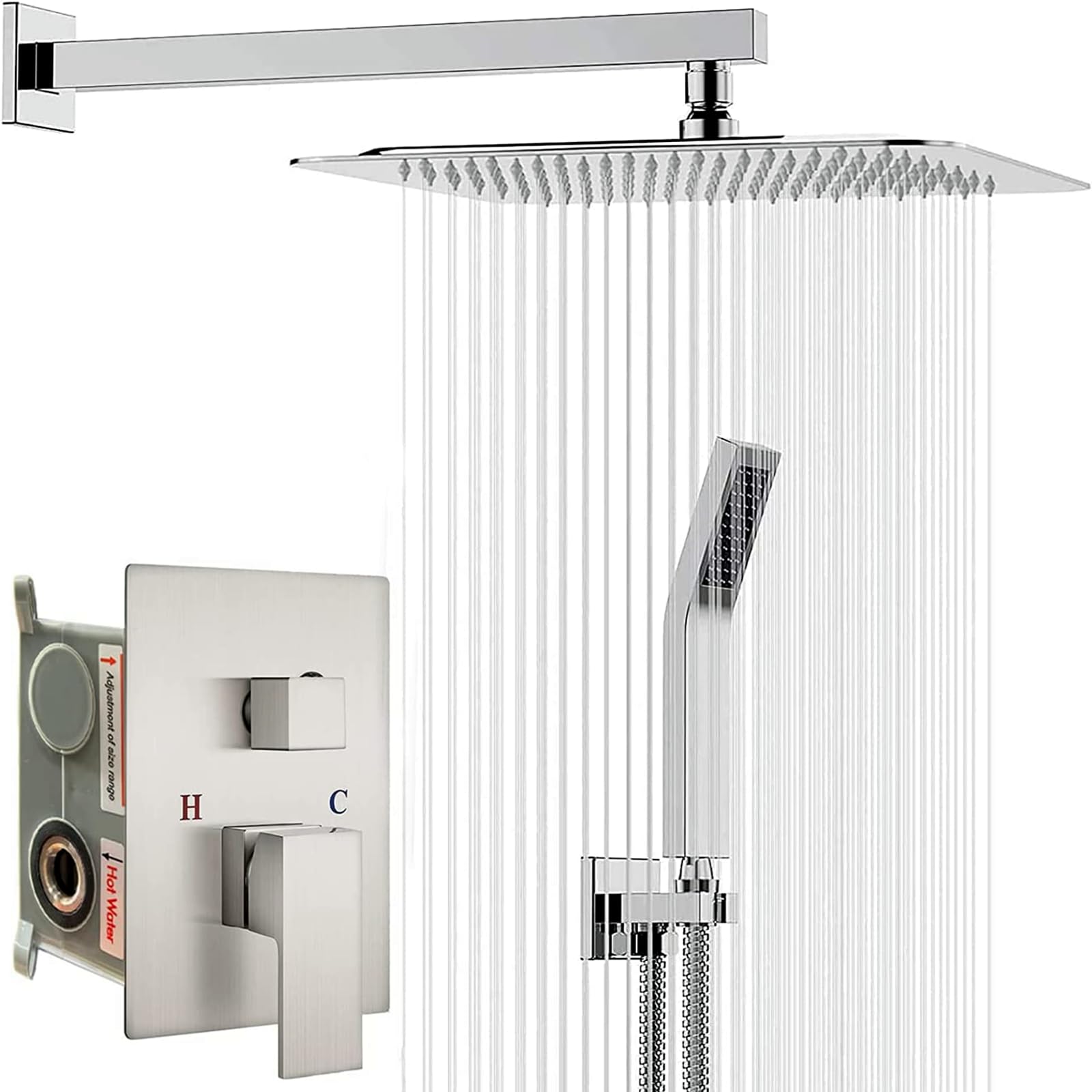 TEKXDD 10 Inch Wall Mounted Shower System - Brushed Nickel Rain Mixer Combo with Handheld Spray Head for Bathroom | Perfect for Modern Home Spa Experience