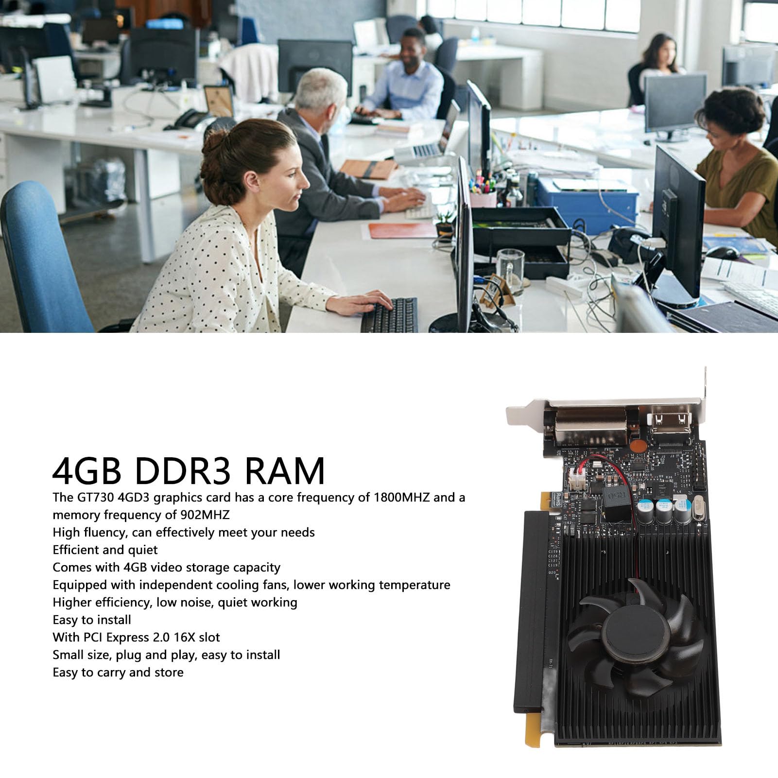 ASHATA GT730 4GB DDR3 64-Bit Gaming Graphics Card - PCI Express 2.0 x16 Video Card with Cooling Fan, DirectX 12 Support for PC Gaming & Multimedia | Perfect for Esports, Video Editing & Home Theater PCs