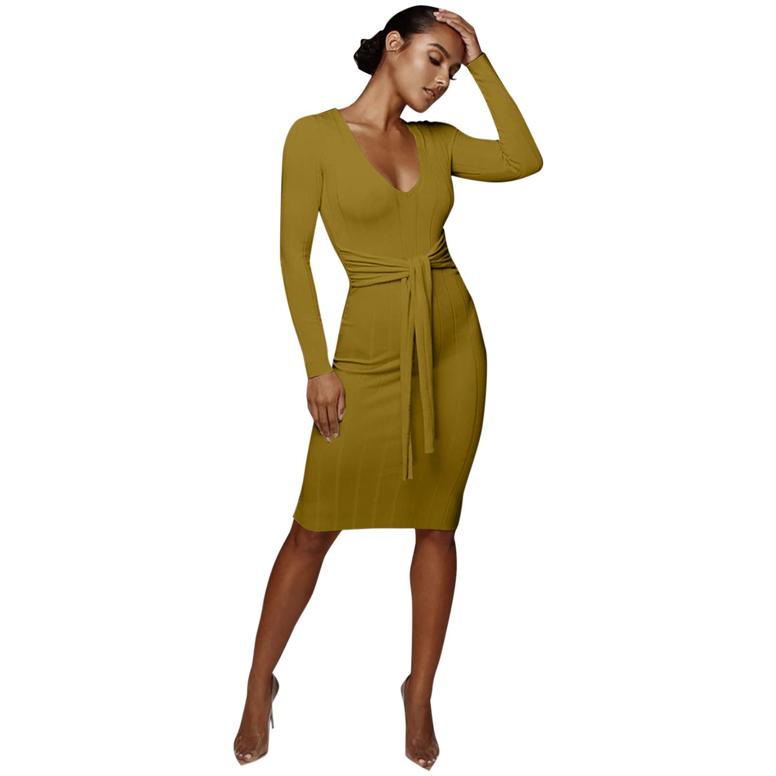 Boddenly Women's Long Sleeve Shirt Dress - Elegant Midi Dress for Wedding, Party & Casual Wear | Summer Flowy Dress in Multiple Colors | Perfect for Office, Date Night & Special Occasions