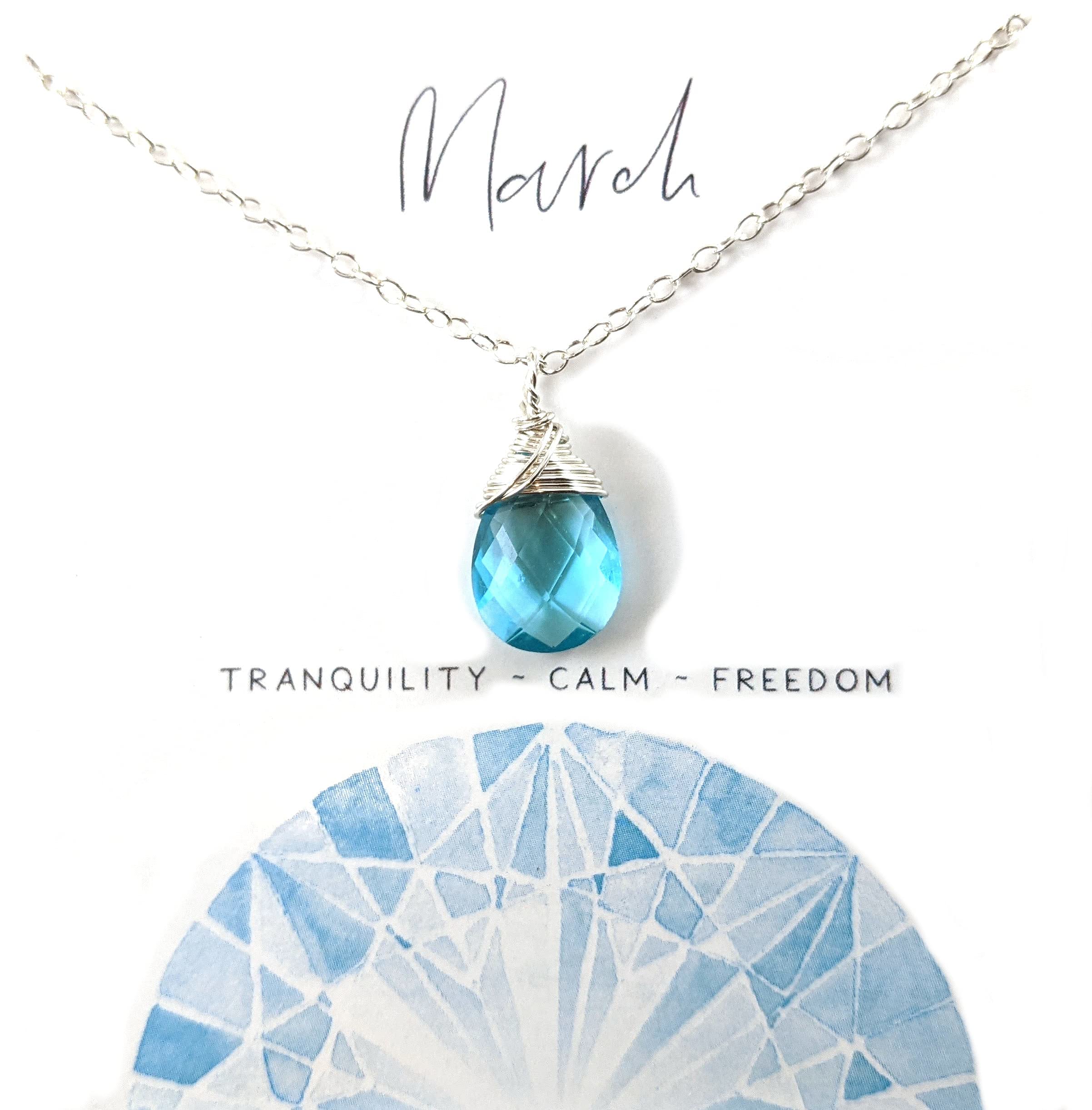 Aquamarine Gemstone Necklace - March Birthstone Sterling Silver Briolette Teardrop Pendant Jewelry - Elegant Gift for Women, Mothers, Wives - Perfect for Weddings, Anniversaries & Special Occasions