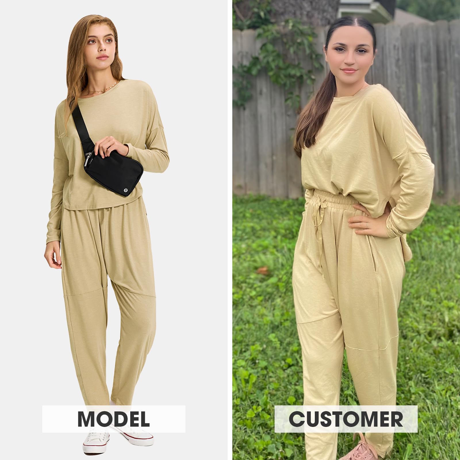 Byinns Women's 2 Piece Lounge Set - Soft Loose Matching Sweatsuit with Long Sleeve Top & Pants - Casual Tracksuit for Travel, Fall Season, Home Relaxation, Yoga & Coffee Dates