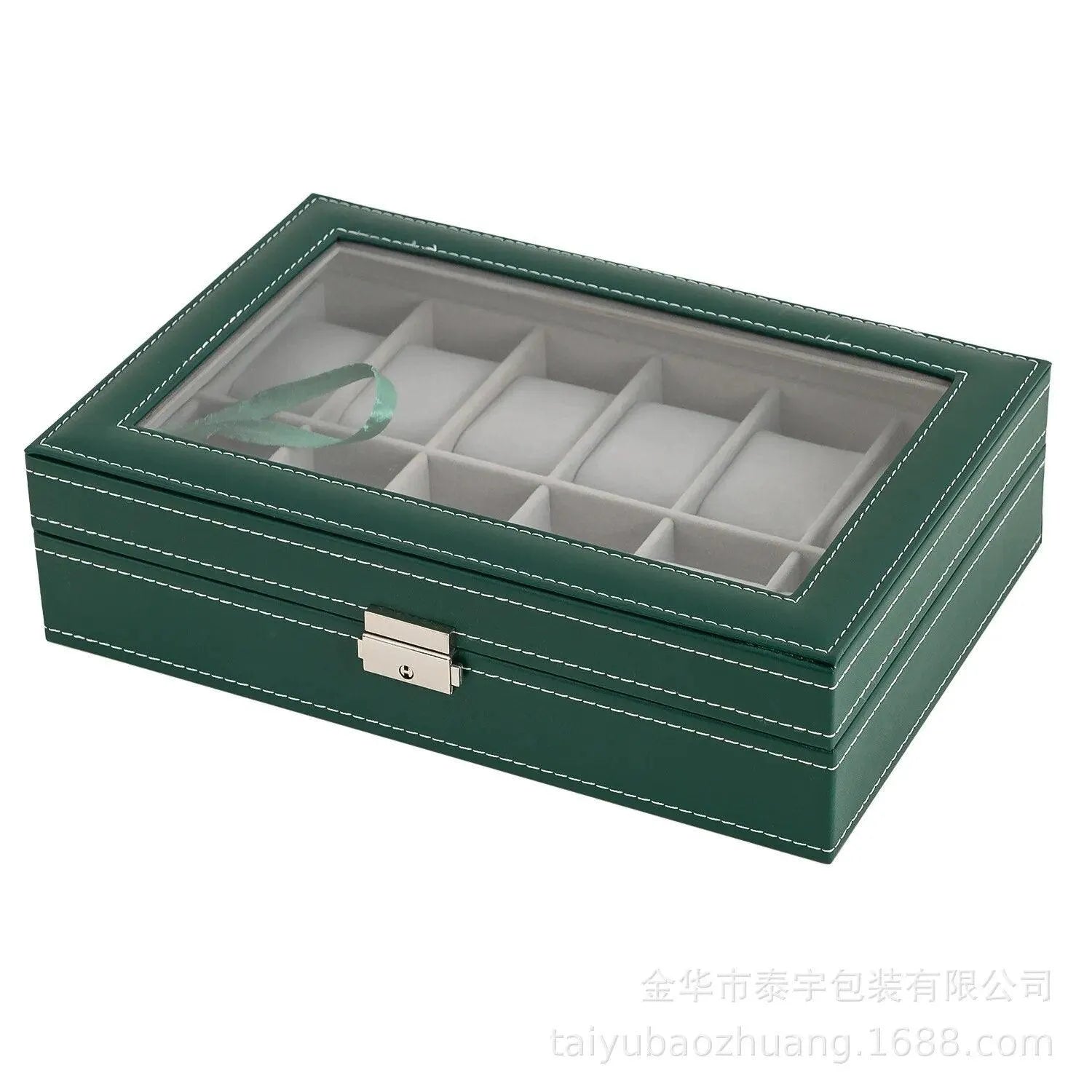 Premium PU Leather Watch Box Organizer - 6/10/12 Grids Display Case with Lock for Jewelry & Watches Storage | Perfect for Watch Collectors, Jewelry Organization & Gift Presentation