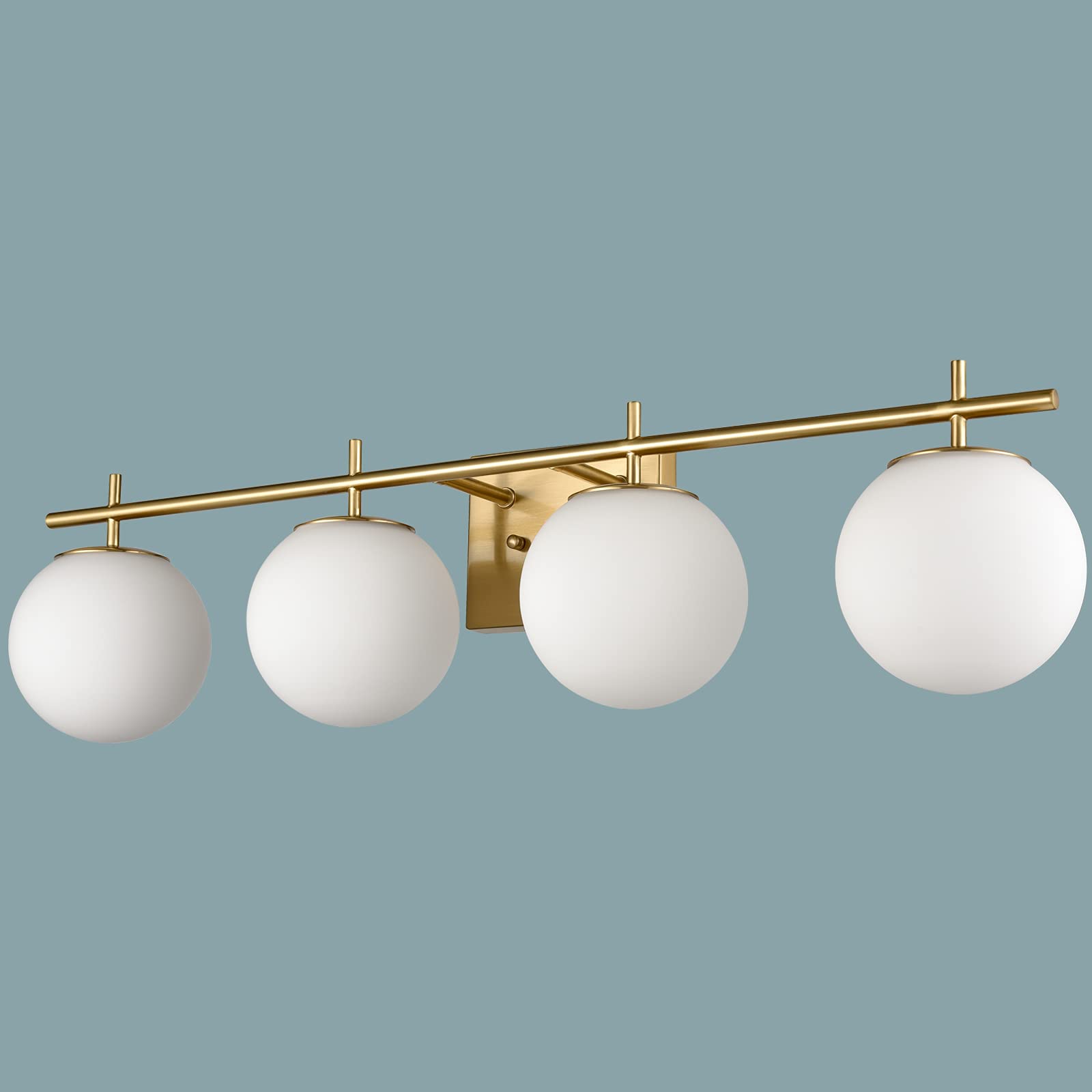 SHAWNKEY 4-Light Vanity Light Fixture - Brass Bathroom Wall Sconce with Globe Shades for Makeup Mirror Lighting, Perfect for Bathroom, Dressing Room & Bedroom Vanity Areas