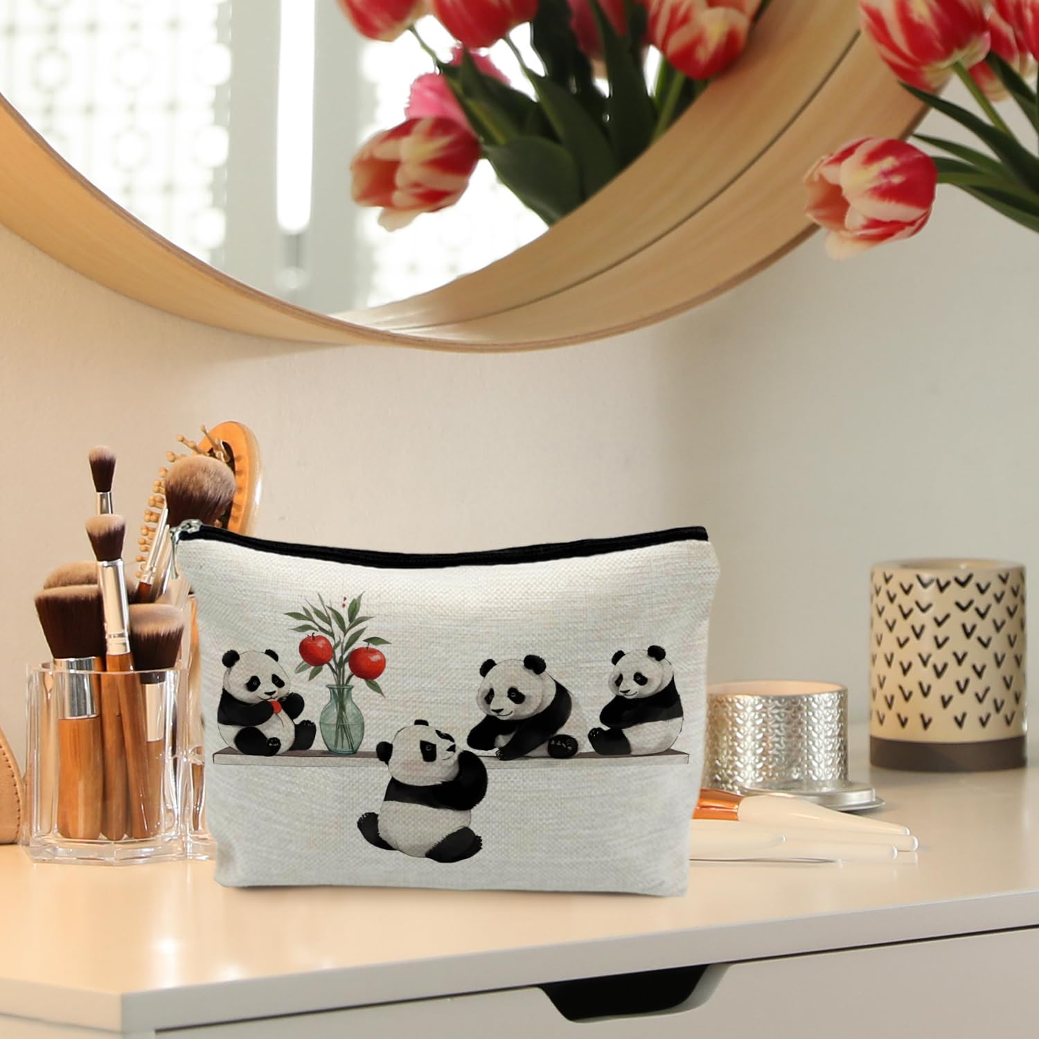 Cute Panda Makeup Bag for Women - Panda Lover Gifts Cosmetic Organizer with Zipper - Perfect for Travel, School & Daily Essentials Storage