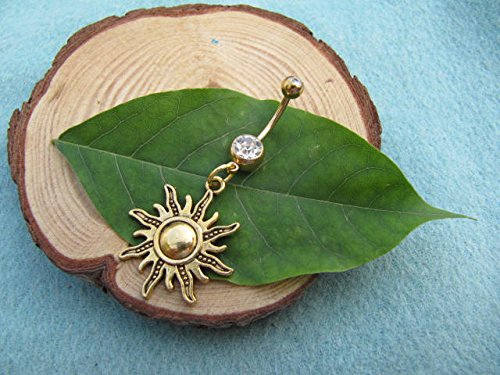 2Pcs Sunshine Belly Button Rings - Gold Sun Navel Piercing Jewelry for Women - Belly Button Rings for Summer Beach & Festival Outfits