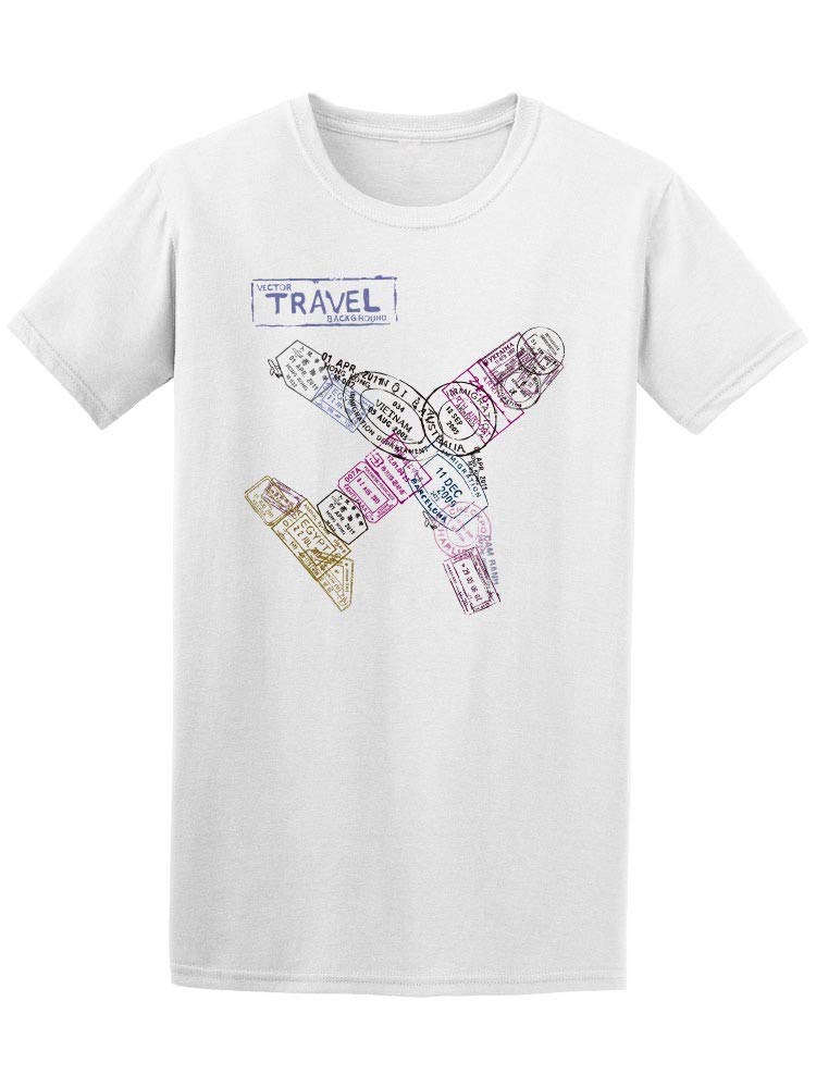 Smartprints Travel Passport Stamps Airplane Graphic T-Shirt for Men - Perfect for Vacations, Road Trips & Travel Enthusiasts
