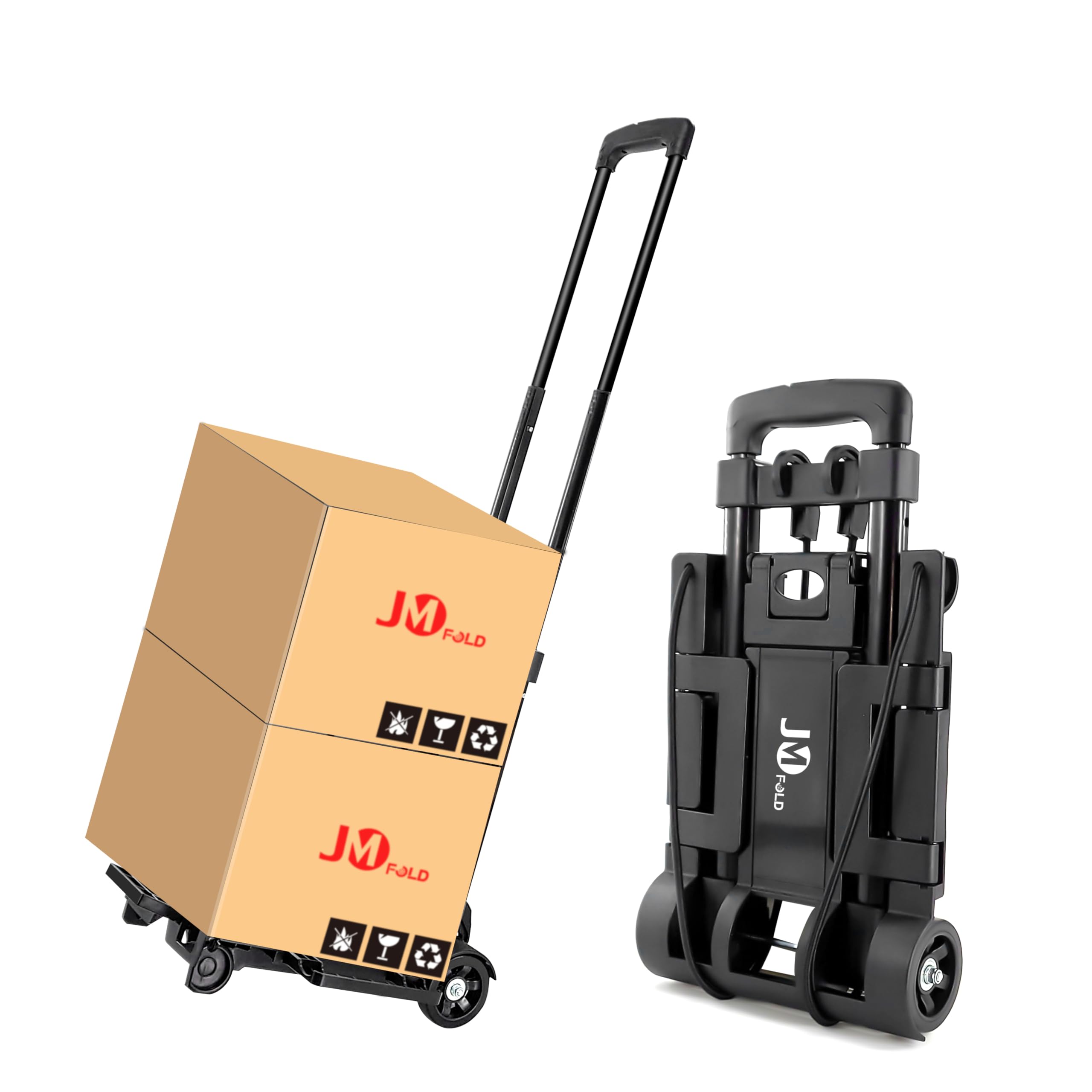 70 lbs Heavy Duty Folding Hand Truck Dolly with 2 Wheels - Compact Foldable Luggage Cart with Expandable Chassis, Converts to Backpack for Easy Storage - Perfect for Airport Travel, Office Moving, Grocery Shopping & Warehouse Use (Black Steel Frame)