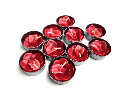 Tropical Flower Tealight Candles - 10 Pack for Weddings & Parties (Red Orchid) - Romantic Ambiance Lighting