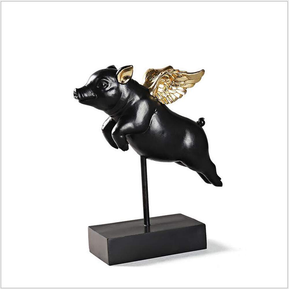 Angel Flying Pig Statue - Resin Piggy Sculpture Decor for Women, Home & Store (Black) | Perfect for Living Room, Bedroom, Clothing Boutique & Gift Giving