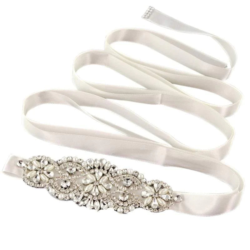 Crystal Embellished Bridal Belt - Elegant Wedding Dress Belt with Organza Sash for Bride 1912 | Perfect for Bridal Showers, Weddings & Formal Occasions