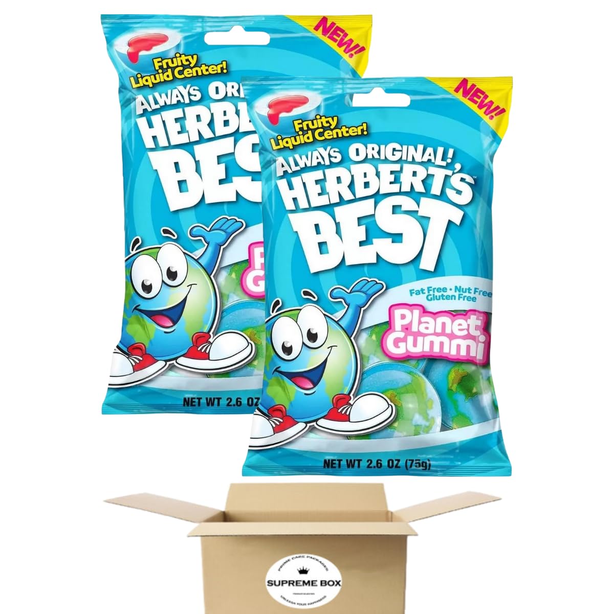 Herbert's Best Planet Gummi Candy - Fruity Center Gummies, Fat Free, Nut Free, Gluten Free, 2.6 oz Bags (Pack of 2) - Perfect for Birthday Parties, Halloween Treats & Movie Night Snacks