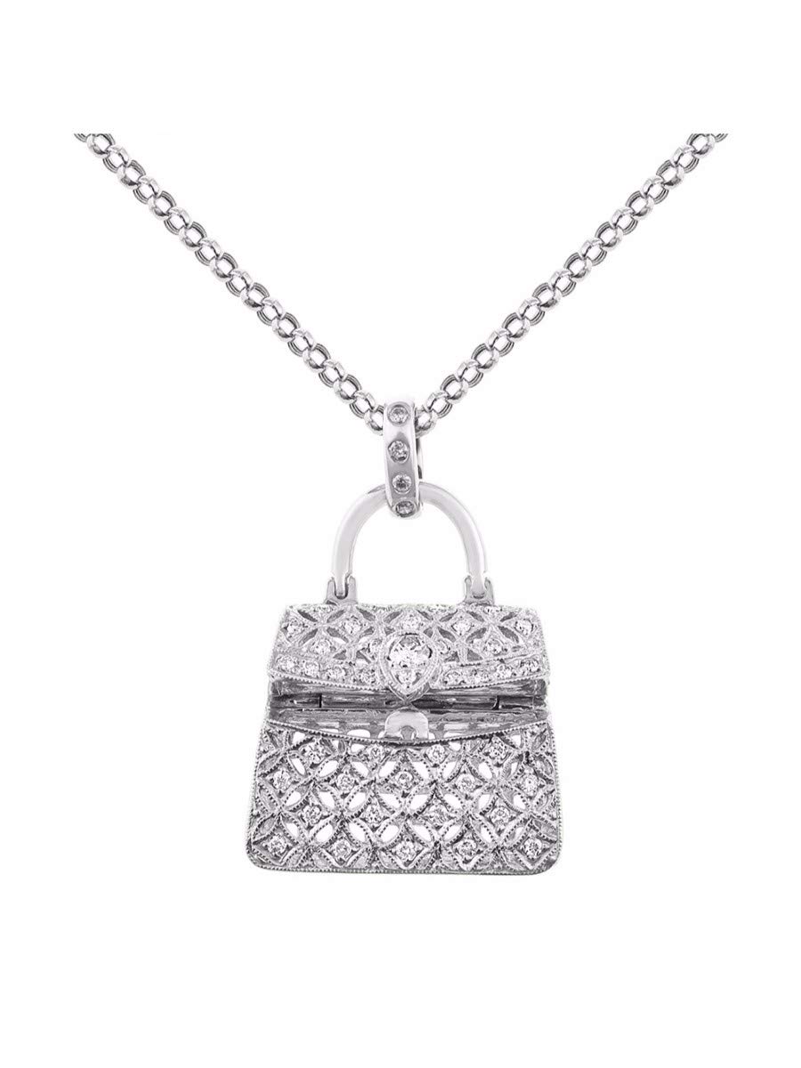 Rylos Diamond Designer Purse Necklace - 14K Yellow Gold or White Gold with 18