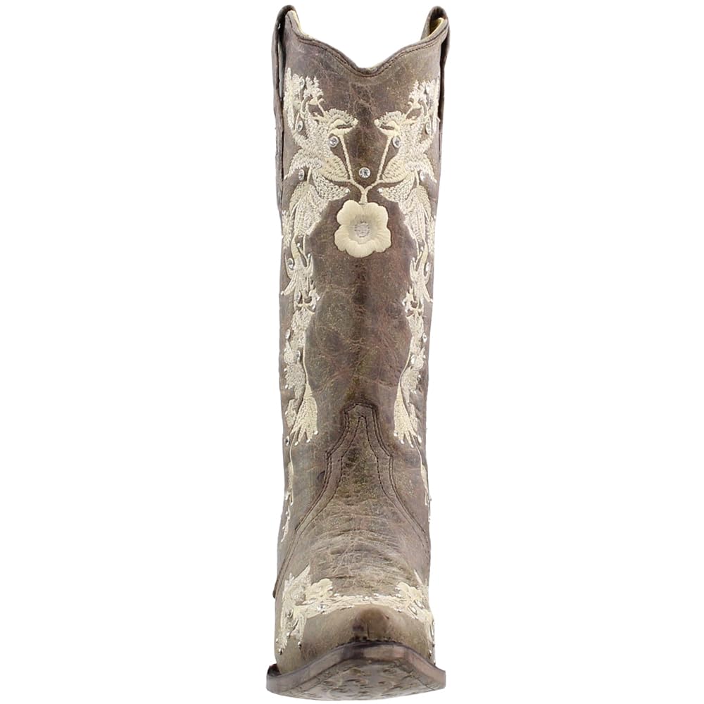 Floral Rhinestone Embroidered Snip Toe Cowgirl Boots for Women - Mid Calf Western Boots with 2-3