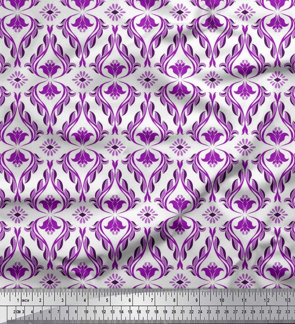 Soimoi Moss Georgette Brown Fabric by The Yard - 42 Inch Wide Ogee Damask Pattern - Classic Timeless Printed Fabric for Dresses, Curtains & Home Decor