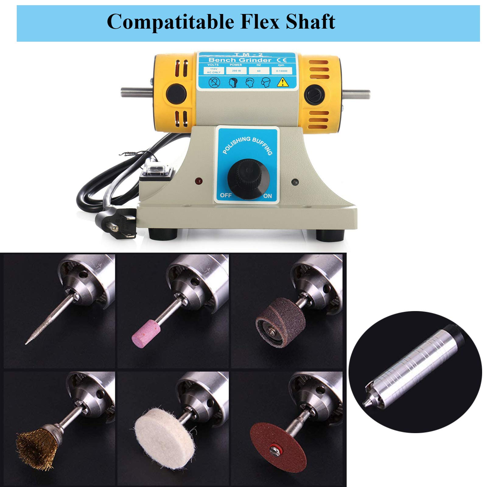 Professional Bench Polisher - 10000r/min Jewelry Gem Polishing Grinding Buffer Machine with 350W Motor & 110V Power - Mini Bench Lathe Tool Kit for Jewelers & DIY Crafts - Perfect for Jewelry Making, Metal Polishing & Small Workshop Projects