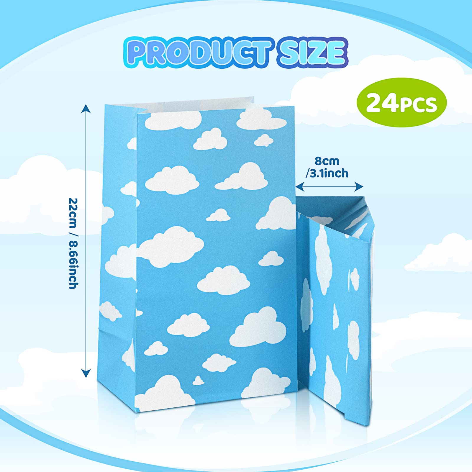 Tallew 24-Piece Blue Sky Clouds Paper Party Bags - Cartoon Story Cloud Treat Candy Goodie Bags for Baby Showers, Birthday Parties & Gift Wrapping | Perfect for Baby Girls' Celebrations & Party Favors
