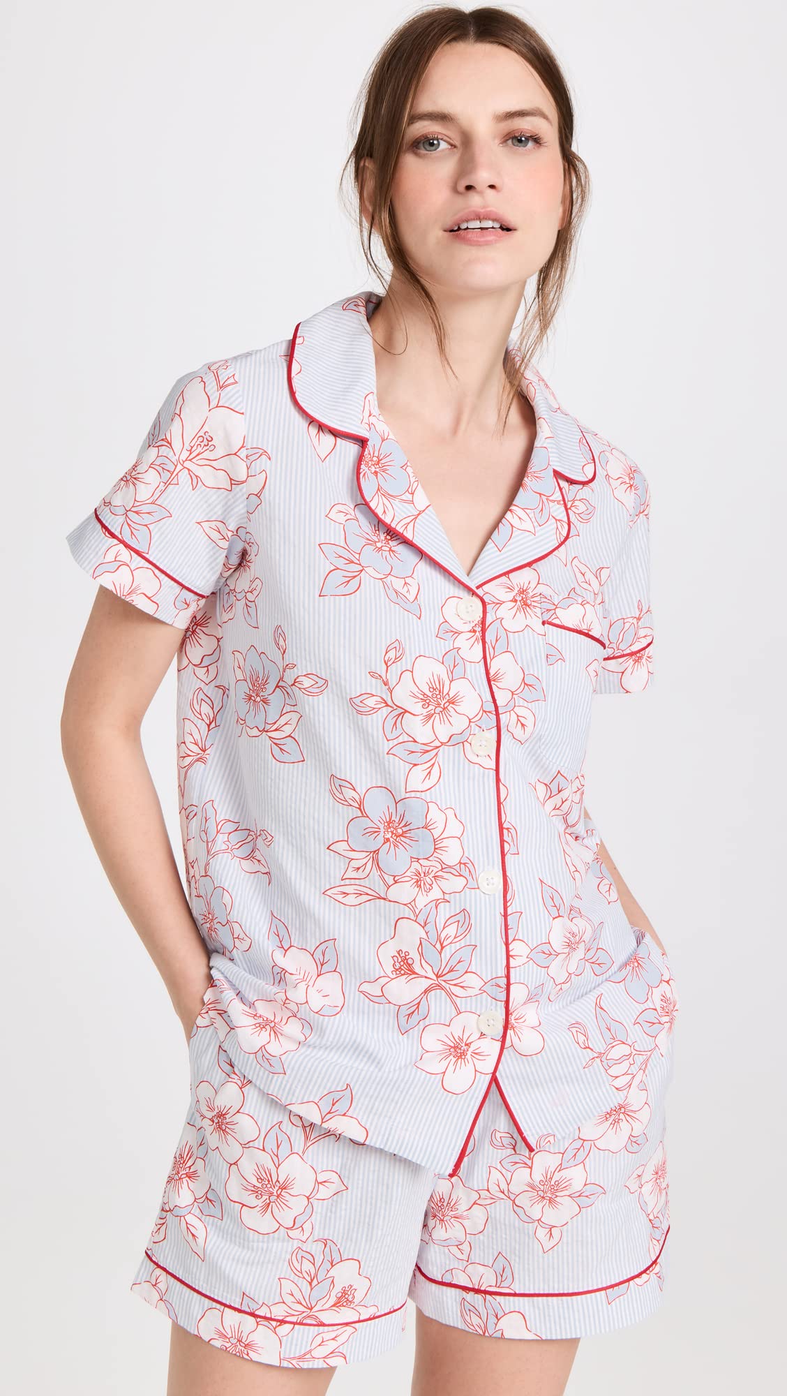 BedHead Pajamas Women's Short Sleeve Classic Shorty PJ Set - Courtyard Blooms Floral Print Sleepwear, Lounge Pajama Set for Women, Perfect for Sleepovers, Relaxing at Home & Summer Nights