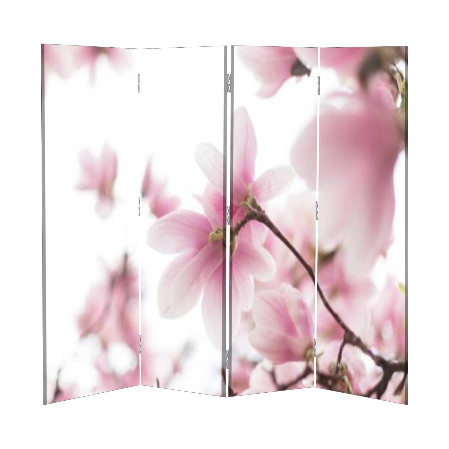 Lovely Magnolia Bloom Folding Room Divider Screen - Springtime Blossom Privacy Partition for Indoor & Outdoor Use - Freestanding Protective Wall Separator for Home, Office, Garden and Event Spaces