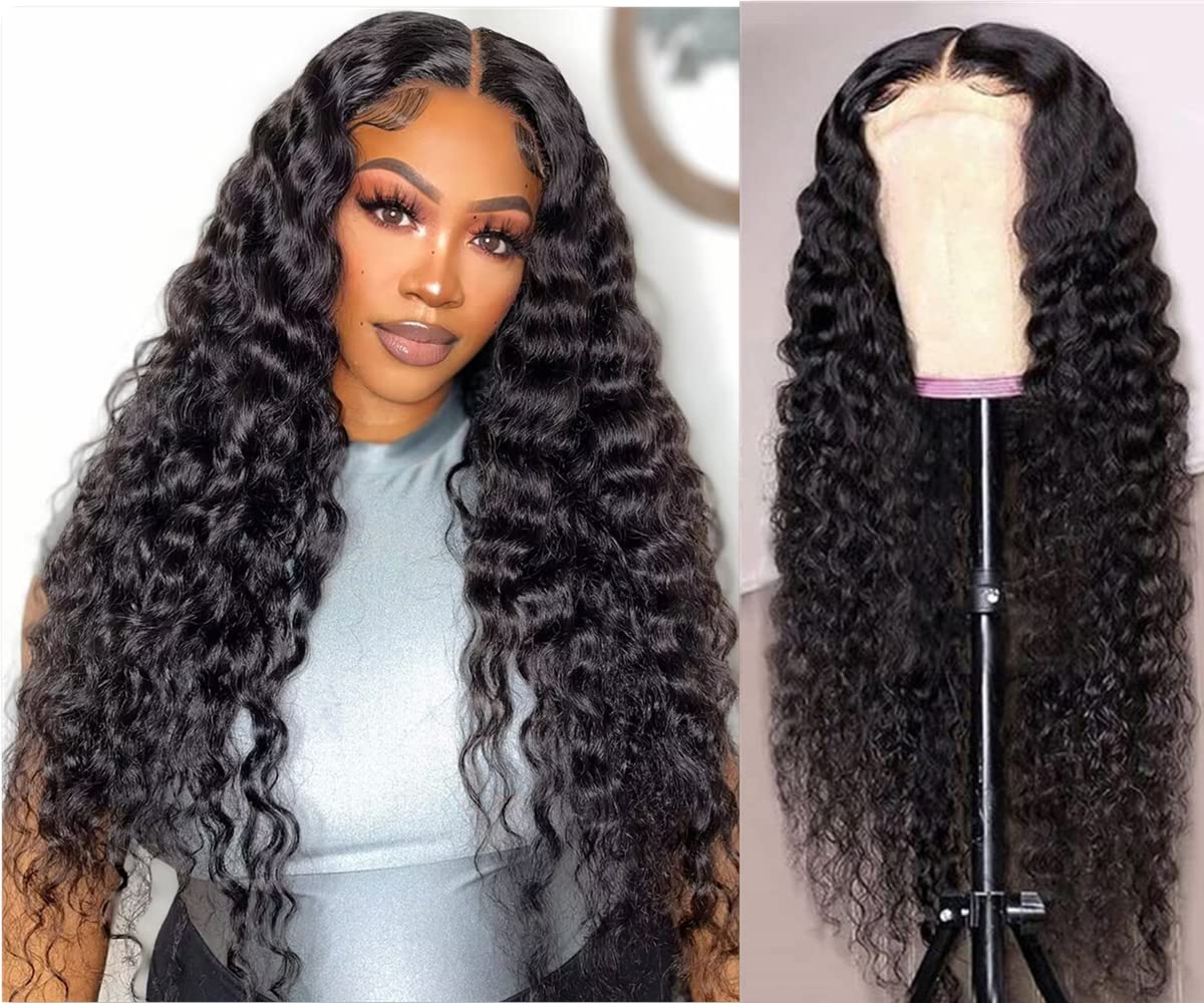 13x4 Deep Curly Lace Front Wigs Human Hair - Wet & Wavy Water Wave Lace Closure Wigs 30 Inch - Natural Looking Human Hair Wigs for Women - Perfect for Daily Wear, Parties & Special Occasions