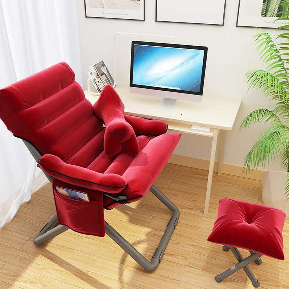Modern Accent Chair with Ottoman - 3 Position Recliner, Side Pocket & Pillow - Contemporary Lounge Chair for Bedroom, Living Room, Office - Perfect for Relaxing, Reading or Watching TV in Style (Red)