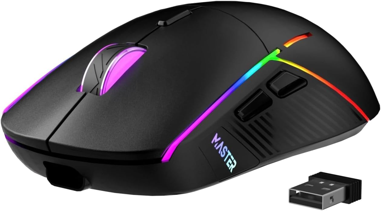 FFJ Wireless Gaming Mouse - 24000 DPI Tri-Mode RGB Gaming Mouse with 2.4G/USB-C/Bluetooth 5.3, 75H Battery Life, Rechargeable Ergonomic Mouse for PC, Mac, PS5, Xbox (Black) - Perfect for FPS, MOBA & Esports Gaming