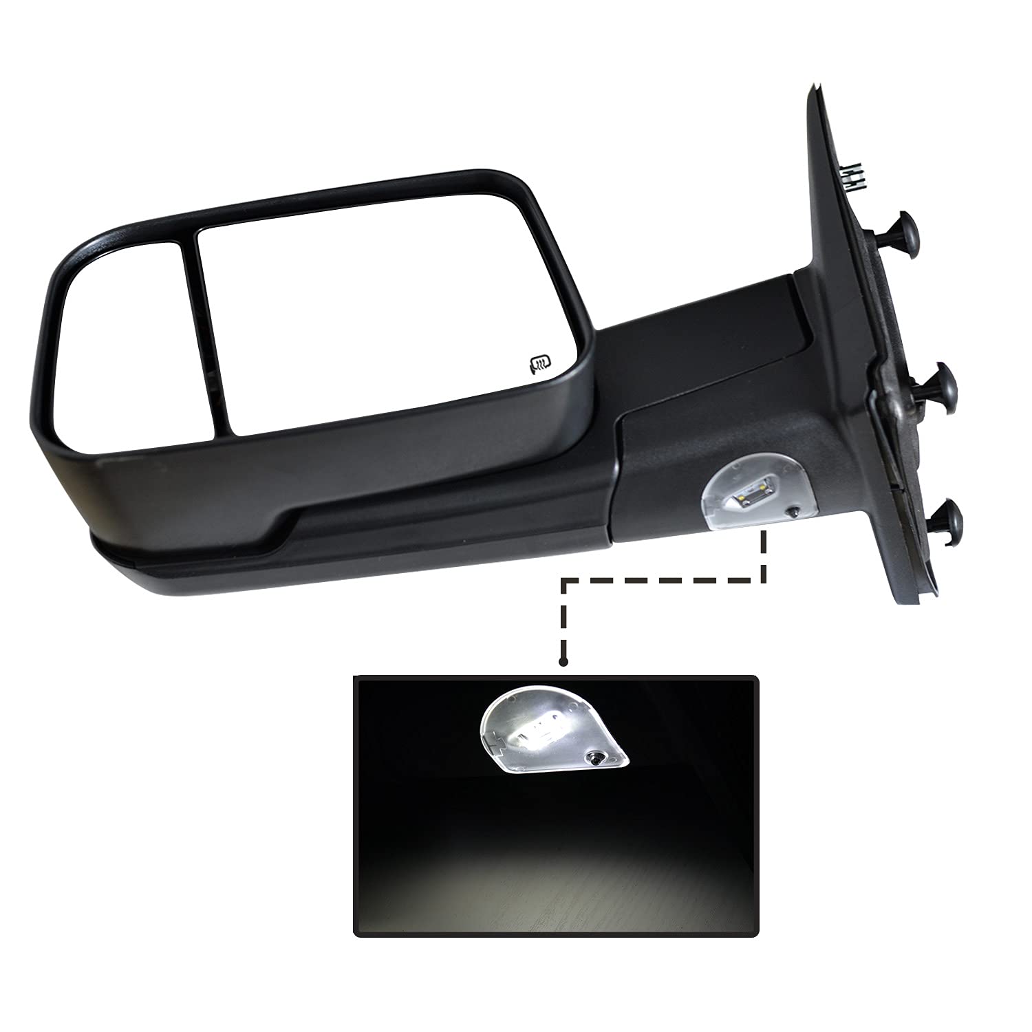 AERDM Power Heated Towing Mirror Black Housing with Temperature Sensor - Compatible with 2009-2015 Ram 1500, 2010-2015 Ram 2500/3500 - Turn Signal & Puddle Lights - Perfect for Winter Towing & Night Driving