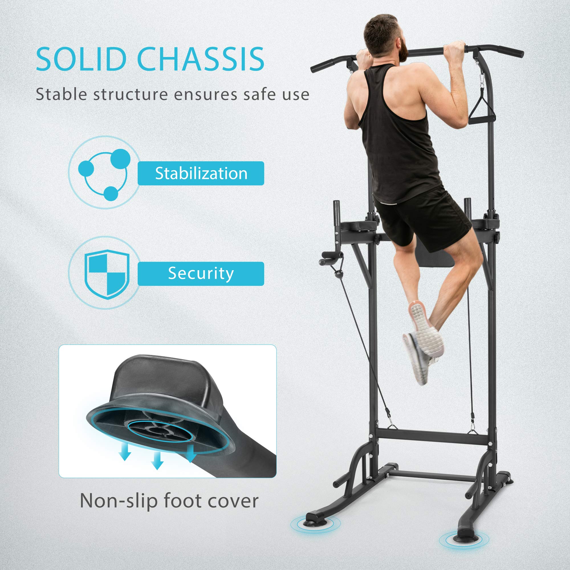 VIVOHOME Adjustable Power Tower for Home Gym - Multi-Function Pull Up Bar, Dip Station & Backrest - 330LBS Capacity Strength Training Equipment for Full Body Workout | Perfect for Small Spaces & Home Fitness Enthusiasts