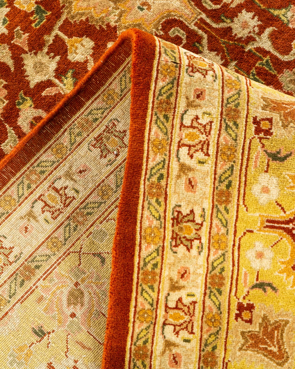 Handmade Wool Oriental Mogul Orange 8x10 Area Rug - Traditional Hand-Knotted One-of-a-Kind Solo Rugs for Living Room, Bedroom & Dining Room Decor