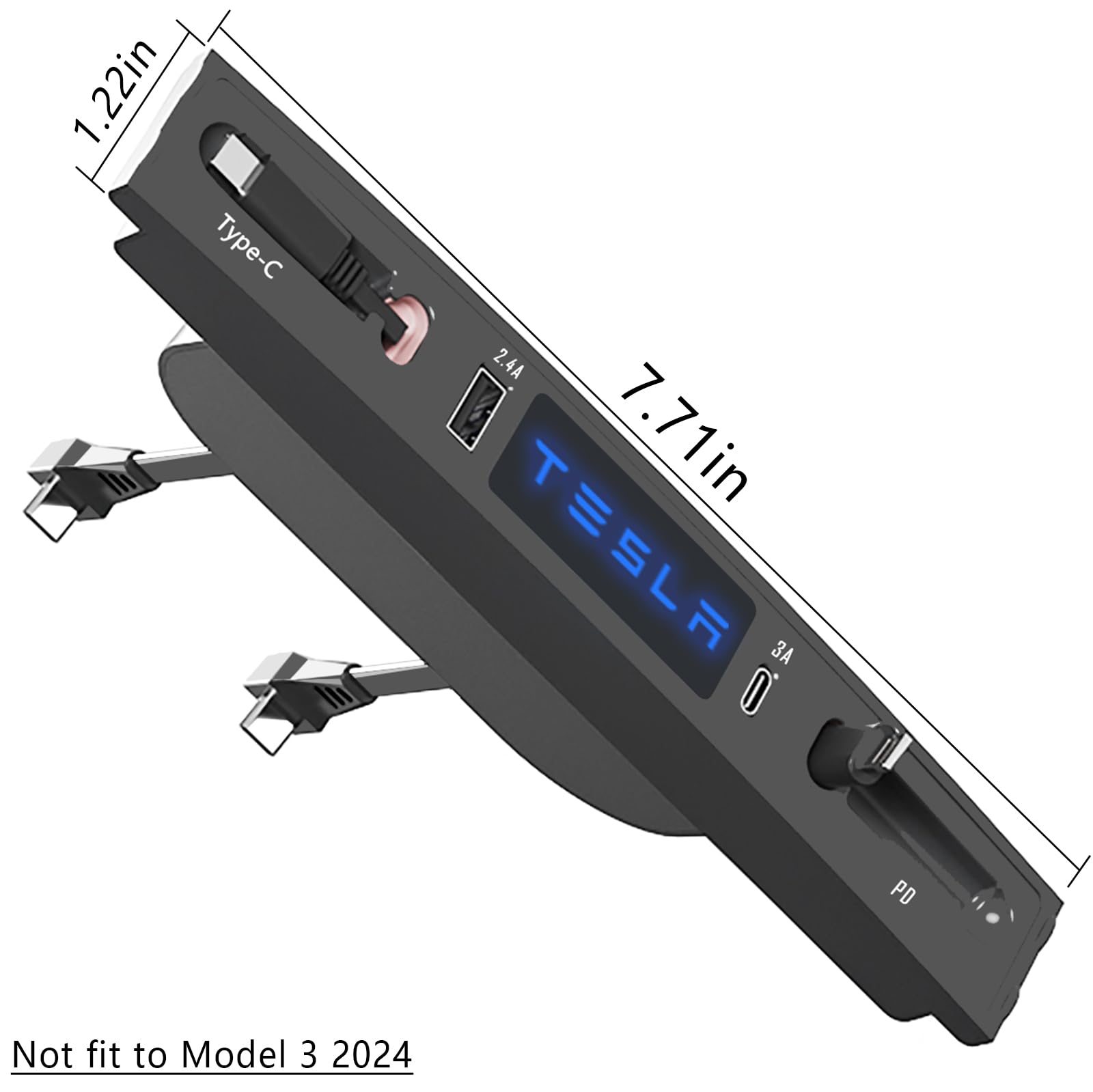 Tesla USB Hub with Fast Charging & Cable Adapter - Compatible with Tesla Model 3/Y (2021-2023) - Center Console Docking Station for Interior Accessories - iPhone Charging Support - Silver Gray - Perfect for Road Trips & Daily Commutes