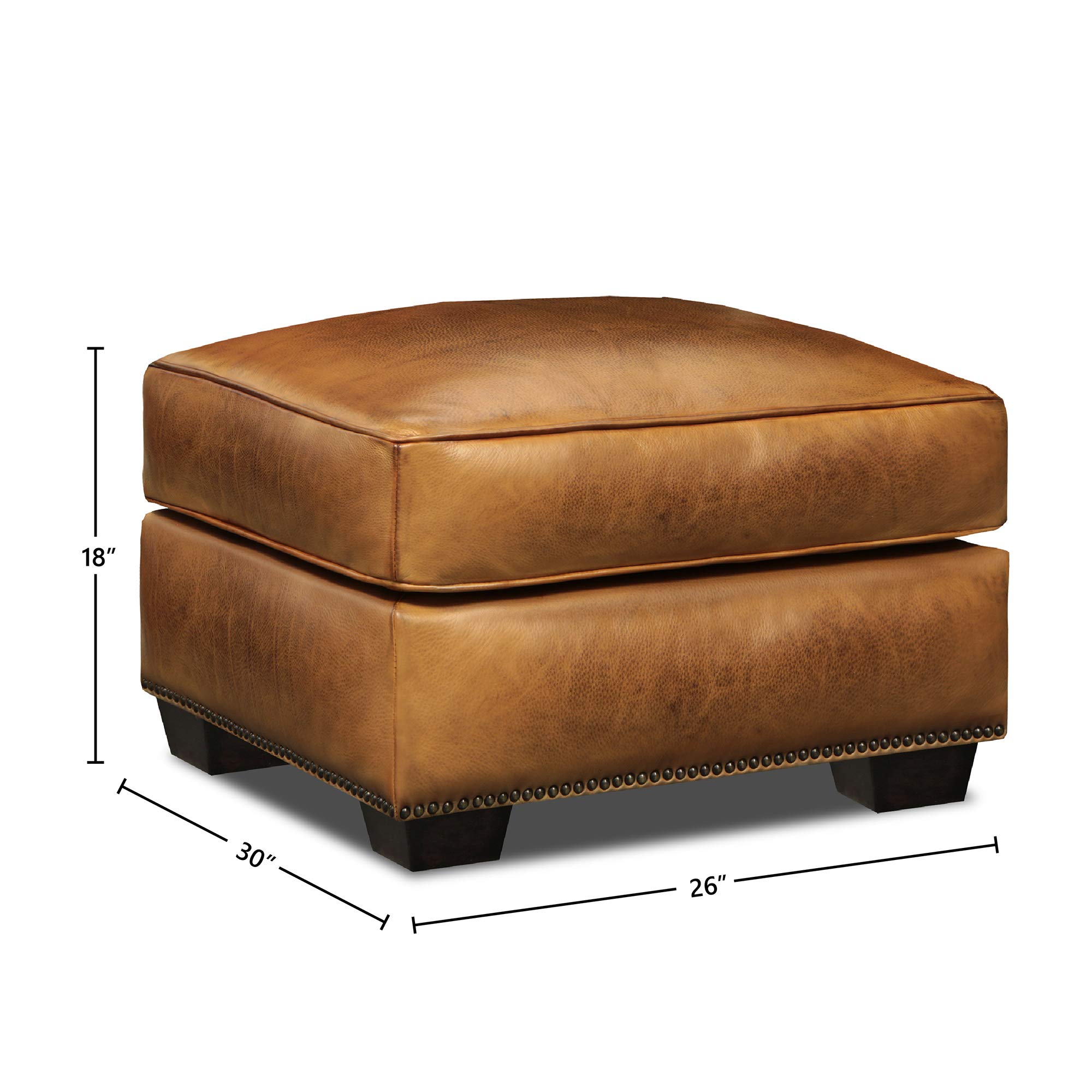 Valencia 100% Top Grain Hand Antiqued Leather Traditional Ottoman Footstool - Luxury Leather Pouf for Living Room, Bedroom & Office Decor