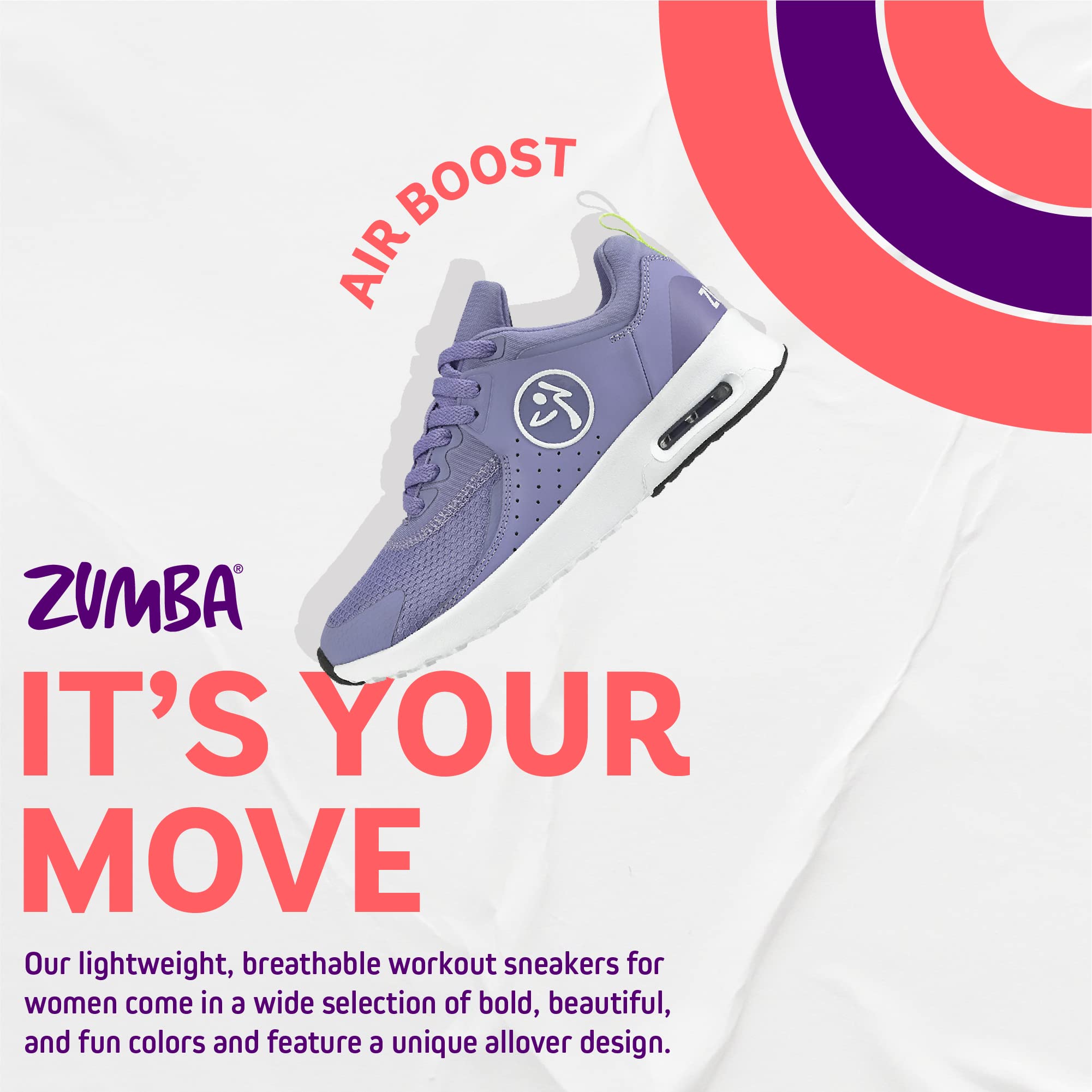ZUMBA Women's Air Boost Sneakers - Lightweight Low-Top Dance Shoes for Zumba, Aerobics & Fitness Workouts | Comfortable & Supportive for Dance Classes & Gym Training