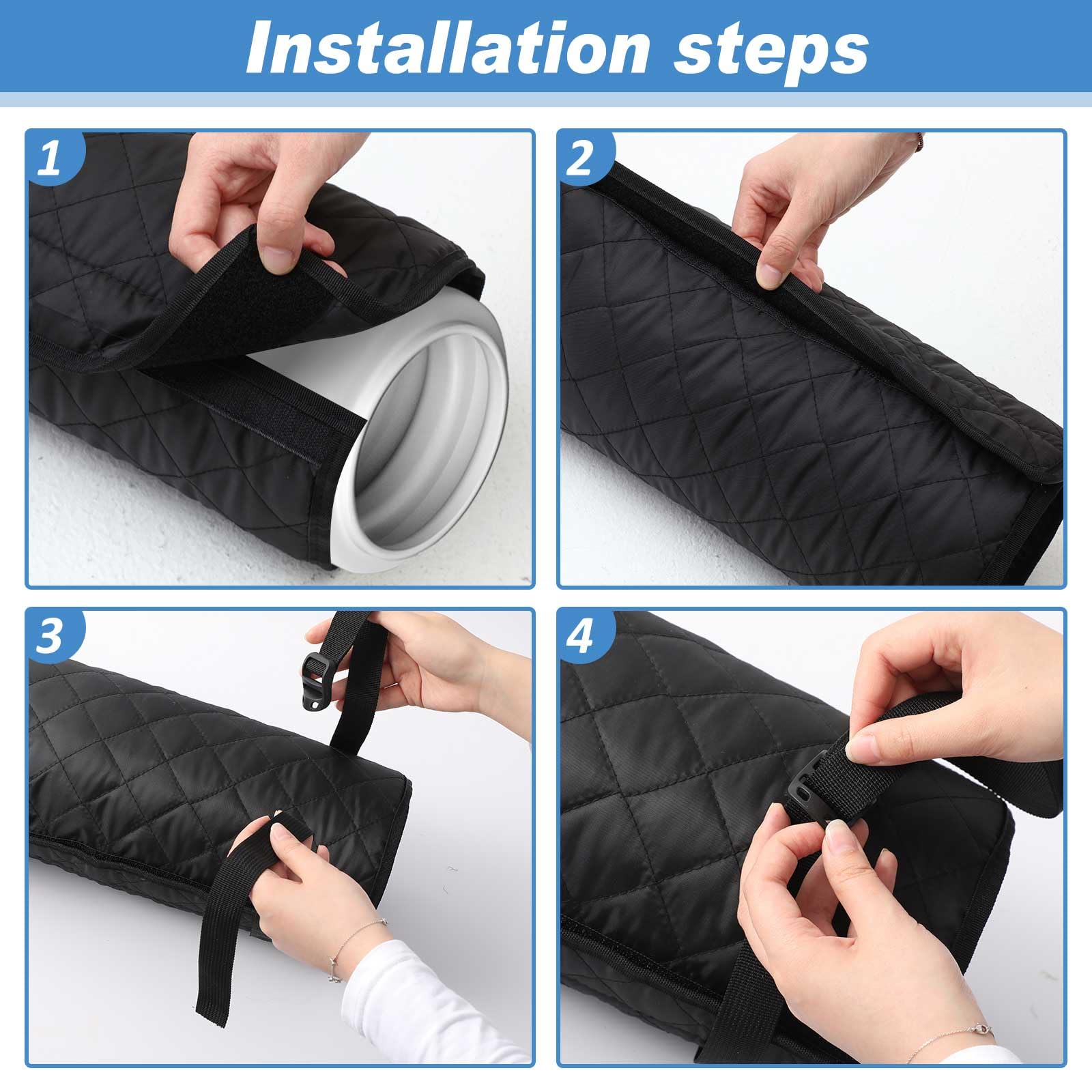 Outus 1-Piece Universal 6-Inch Portable Air Conditioner Hose Cover - Insulated AC Duct Wrap for Energy Efficiency - Black Edge Wrap Style - Perfect for Home, Office & RV Cooling Systems