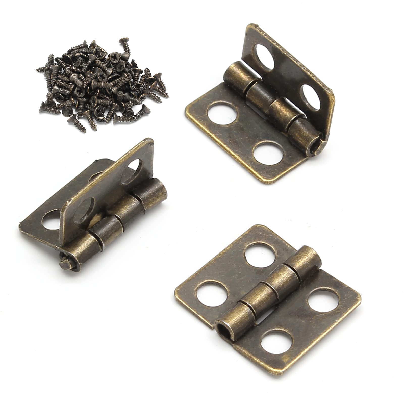 BokWin 50PCS Mini Brass Hinges for Wooden Jewelry Box - 13x12mm Antique Copper Hinges with 200 Screws - Perfect for DIY Crafts, Cabinets, Jewelry Chest & Small Wooden Box Repair