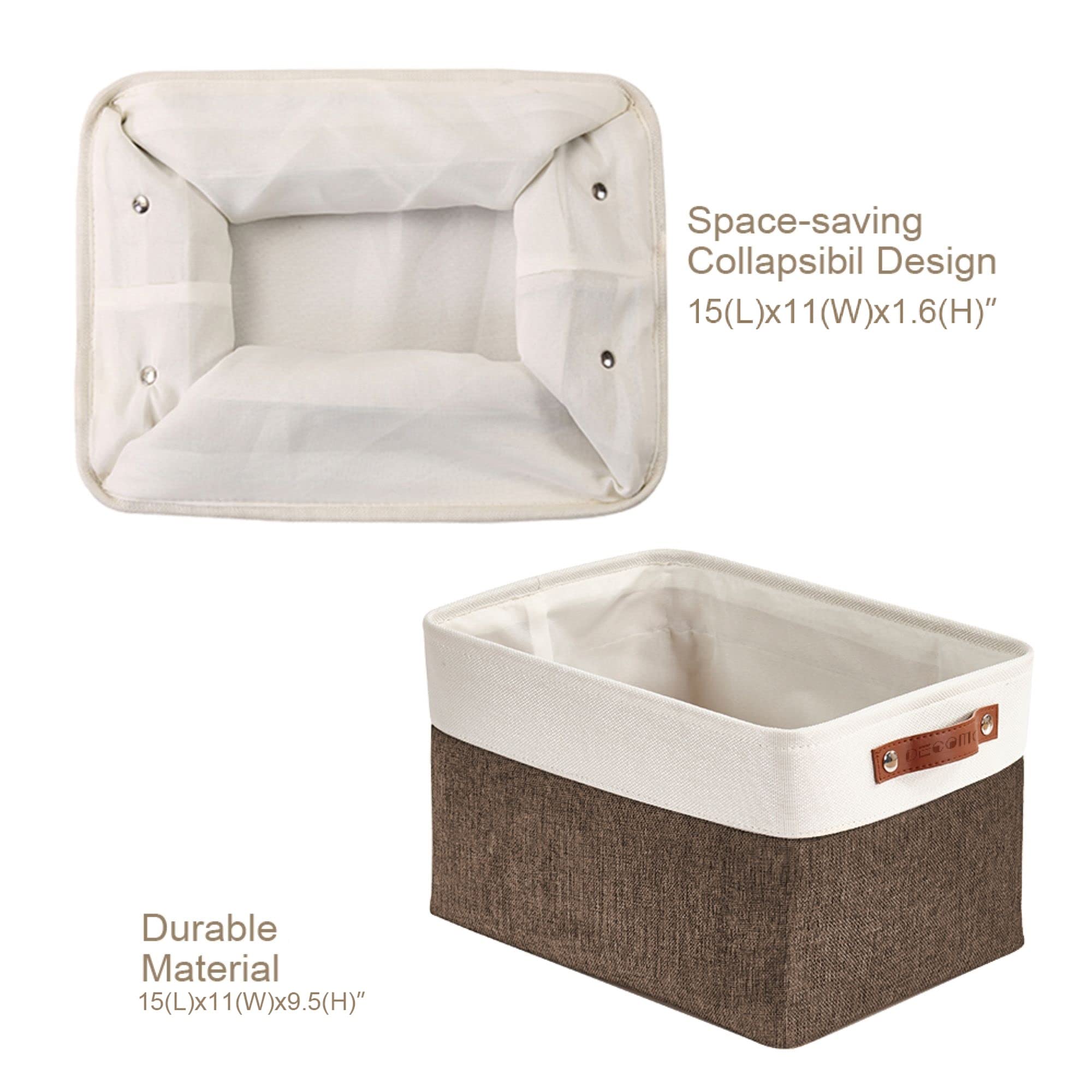 DECOMOMO Fabric Storage Bins - Large 4-Pack Brown & White Baskets for Shelves, Closet Organization, Toys, Nursery | Perfect for Home, Office & Kids Room Storage Solutions