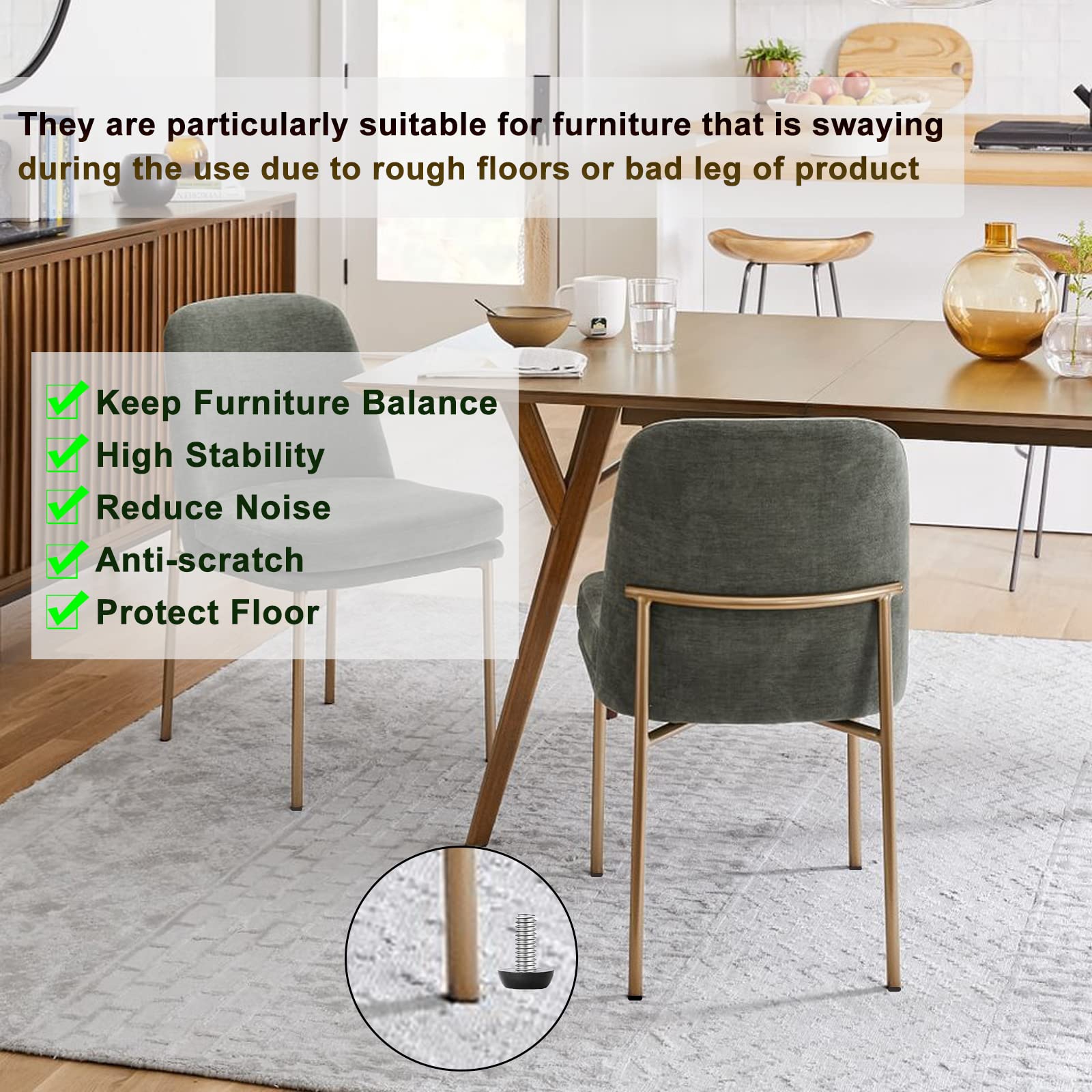 20 Pcs 1/4'' UNC Thread Adjustable Furniture Levelers - Heavy Duty Table Feet & Chair Glides for Wobbly Tables, Chairs, Sofas & Furniture - Perfect for Home, Office & Restaurant Use