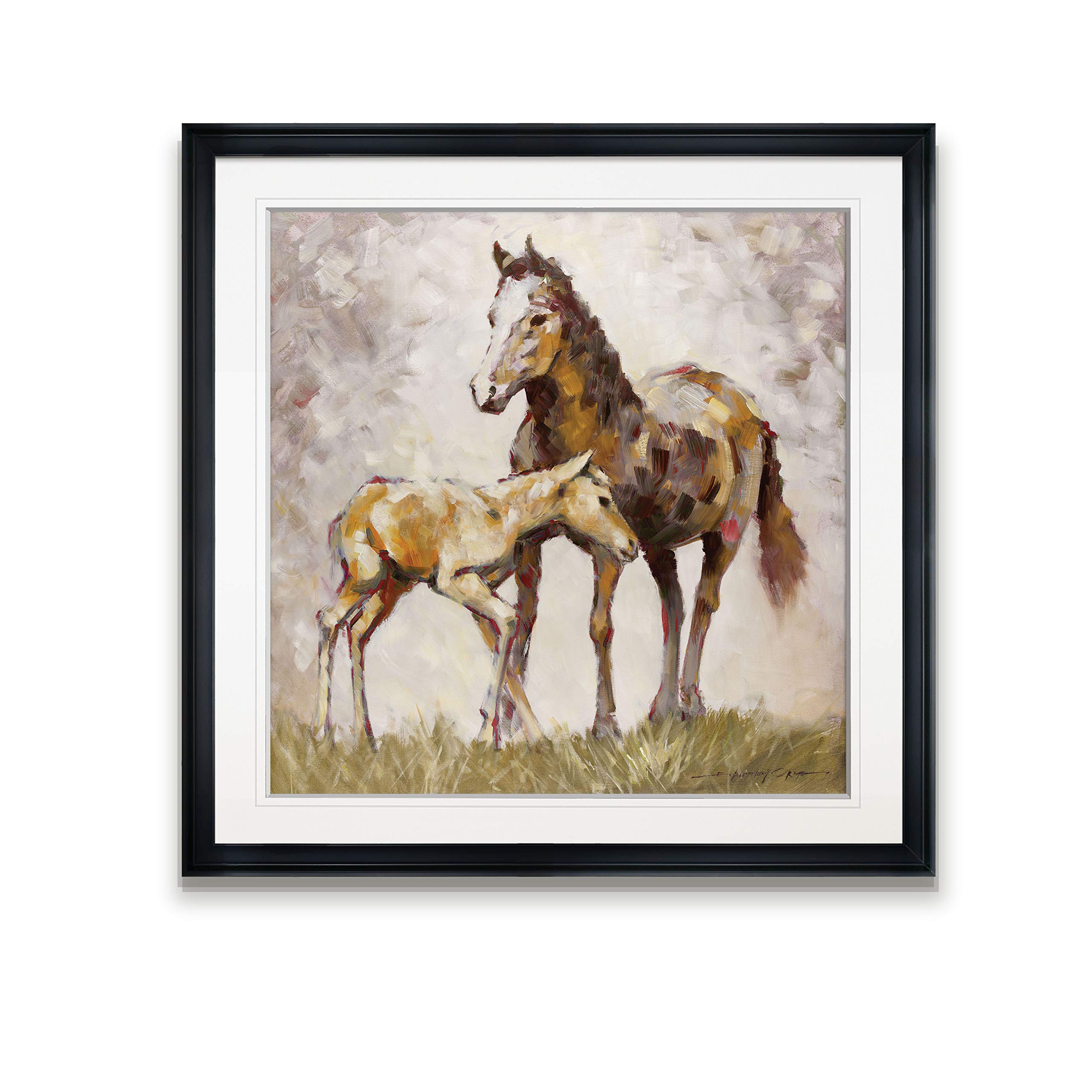 Framed Horse and Colt Painting - Shabby Chic Giclee Canvas Prints, Animals Art Wall Decor for Living Room, Nursery & Farmhouse Style Homes