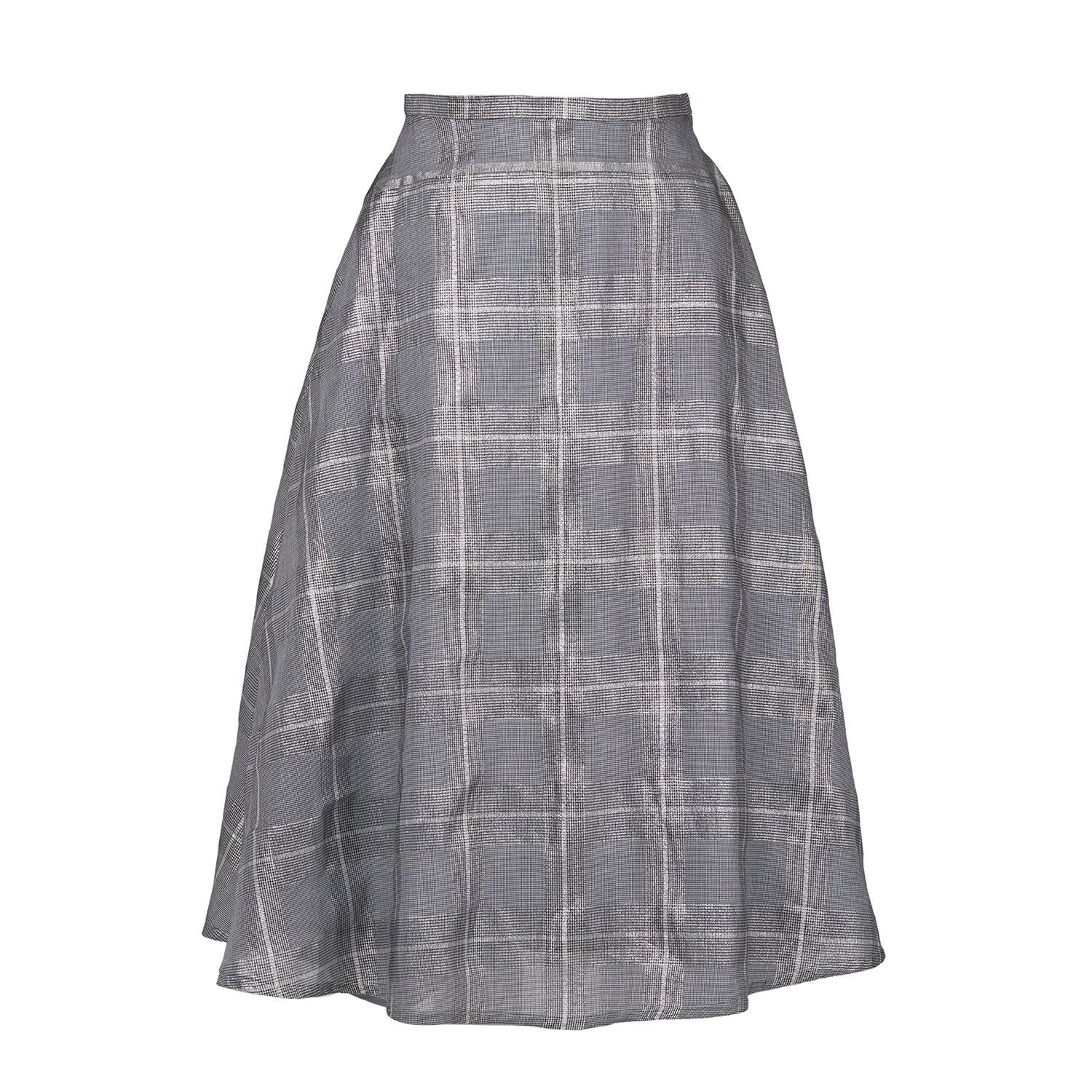 Yufash Checked Metallic A-Line Skirt for Women | Elegant Party & Office Wear | Perfect for Cocktail Dresses, Work Attire & Special Occasions