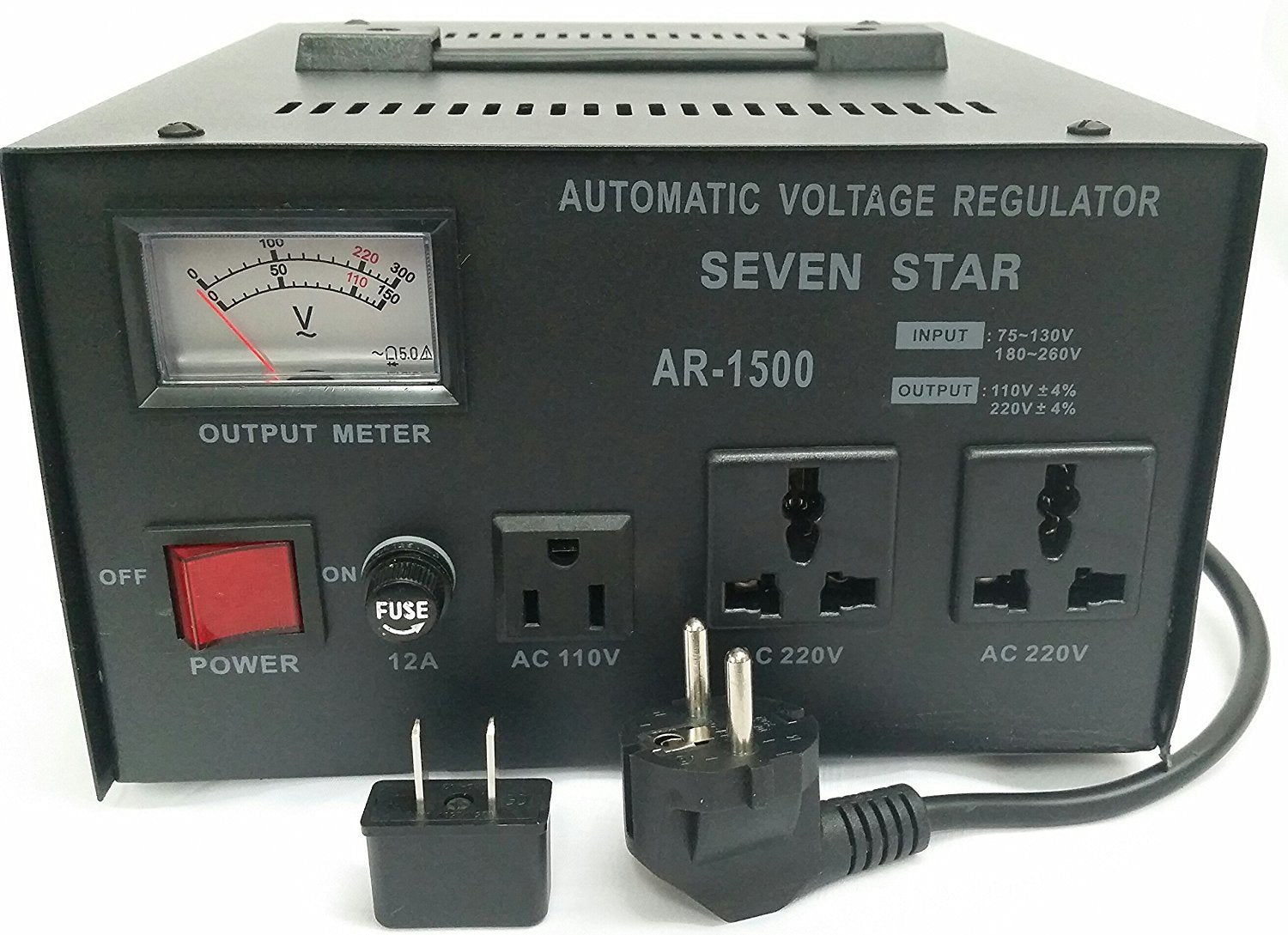 Seven Star AR 1500 Watt Automatic Voltage Regulator Stabilizer - Step Up/Down Converter for Home & Office - Protects Electronics from Power Surges (Ideal for Computers, TVs, Appliances)