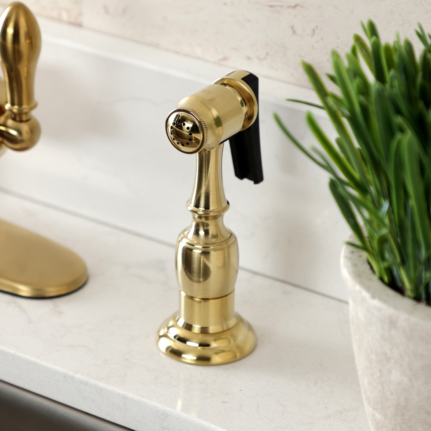 American Classic GSY7707ACLBS Single Handle 2 or 4 Hole Deck Mount Kitchen Faucet with Brass Side Sprayer, Brushed Brass - Perfect for Modern Farmhouse & Commercial Kitchens