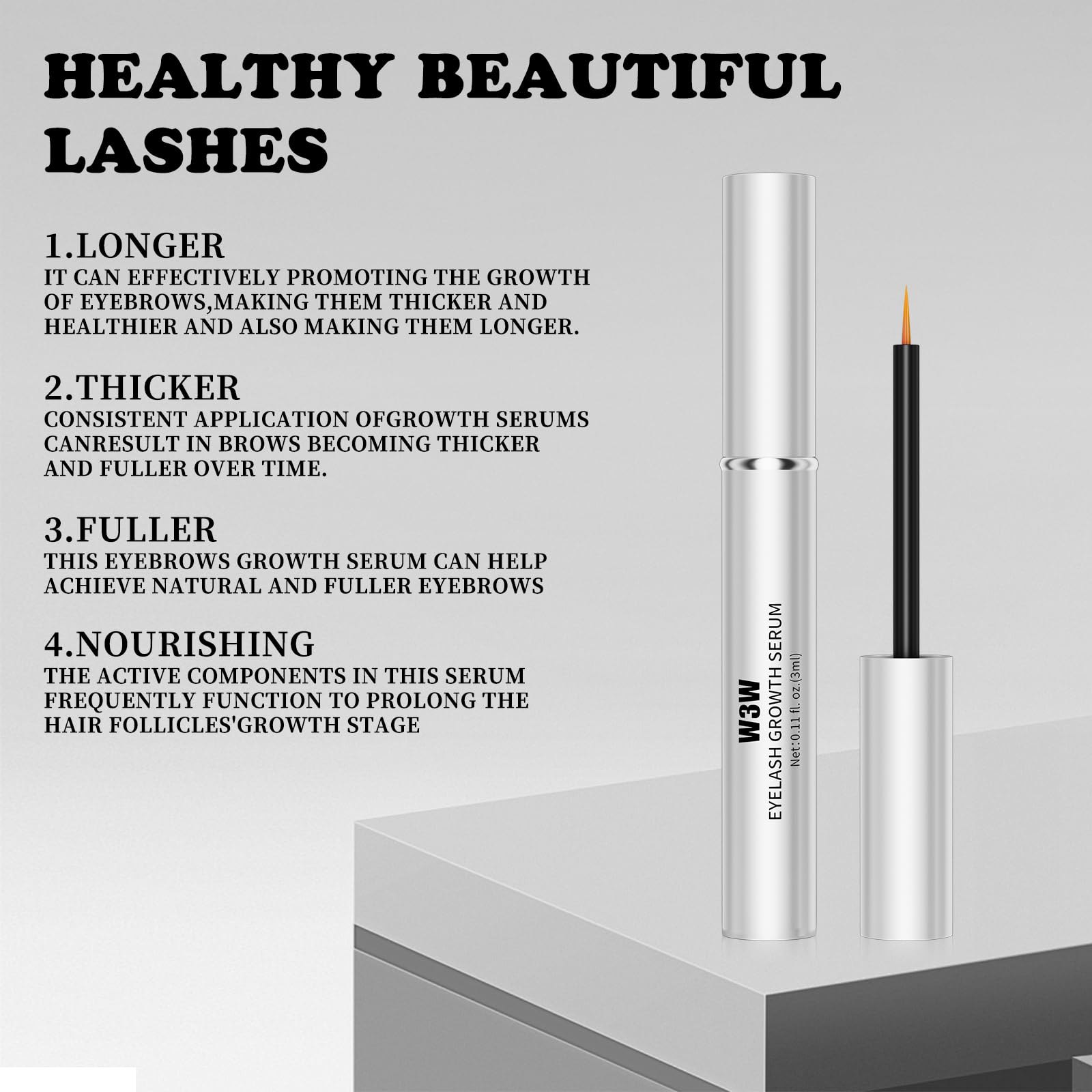 Natural Eyelash Growth Serum for Longer, Fuller & Thicker Lashes & Brows - 3ml Plant-Based Formula with No Irritants | Enhance Lash Volume & Length for Daily Beauty Routine & Special Occasions