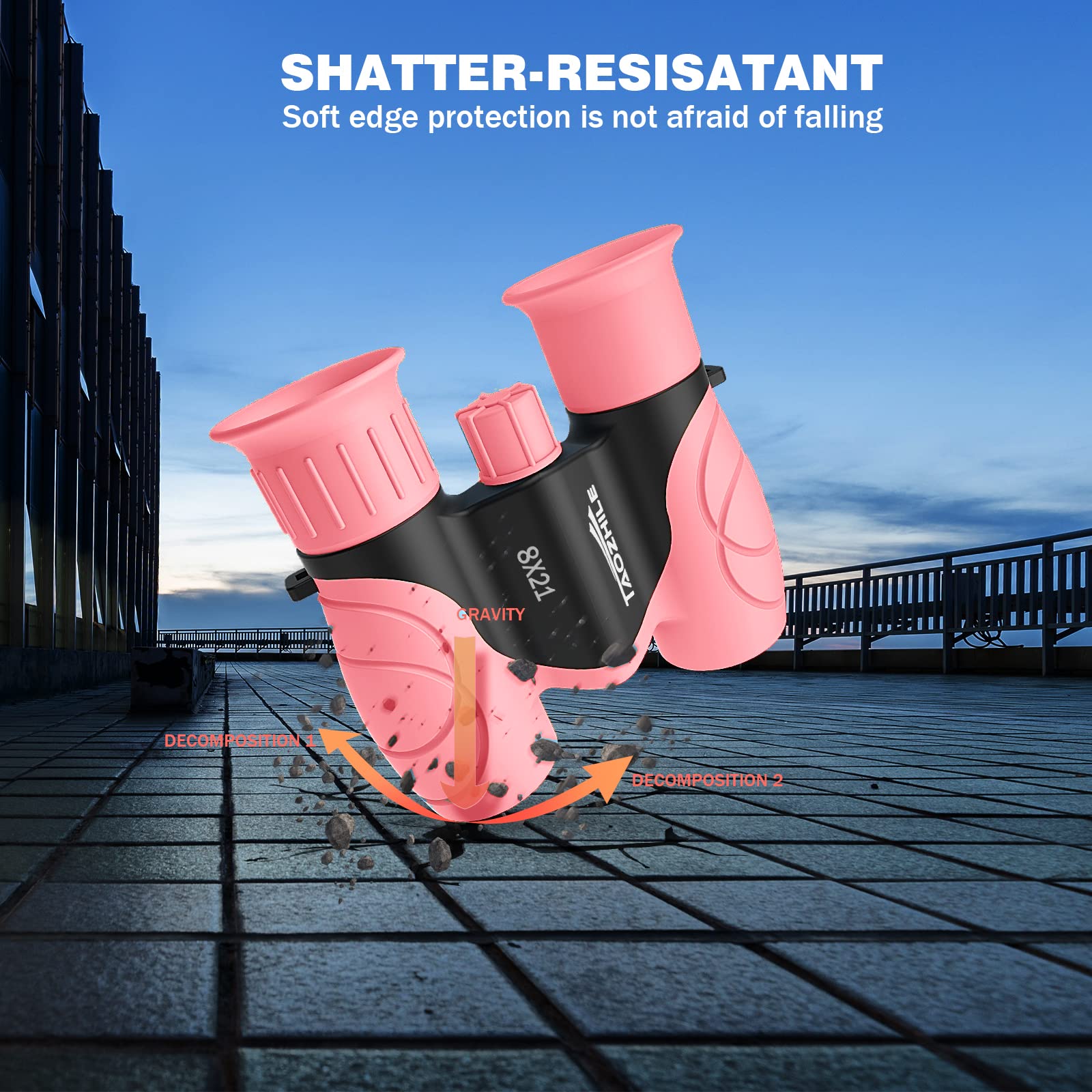 High-Resolution 8x21 Kids Binoculars - Shockproof Compact Binoculars for Children with Neck Strap | Perfect for Bird Watching, Hiking, Camping, Travel, Learning & Outdoor Adventures | Ideal Telescope Toys for Boys & Girls Ages 3-12 (Pink)